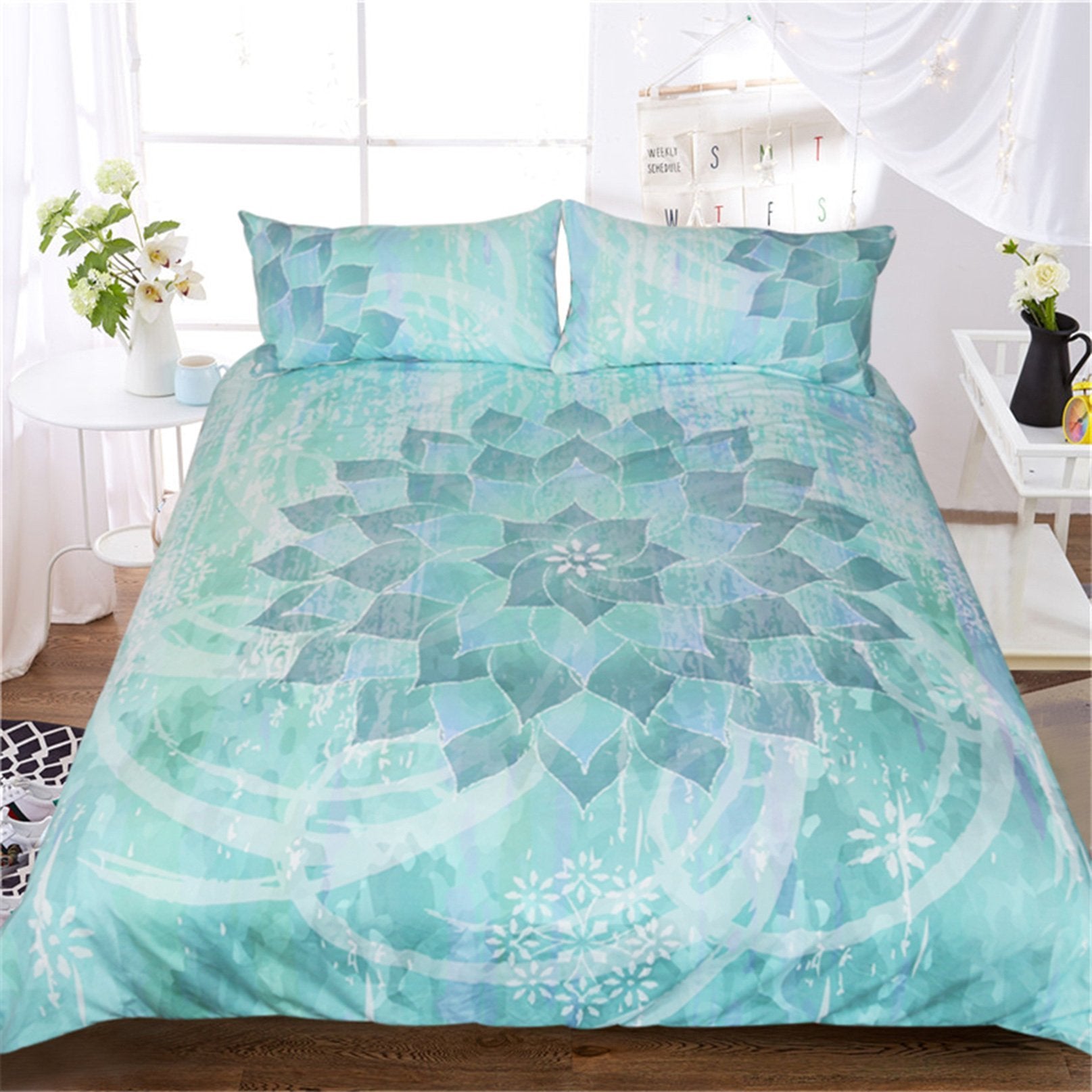 3D Green Lotus 168 Bed Pillowcases Quilt Wallpaper AJ Wallpaper 
