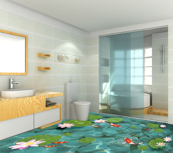 3D Lotus Leaf 096 Floor Mural Wallpaper AJ Wallpaper 2 