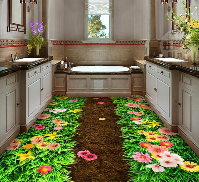 3D Grass And Flowers Floor Mural Wallpaper AJ Wallpaper 2 