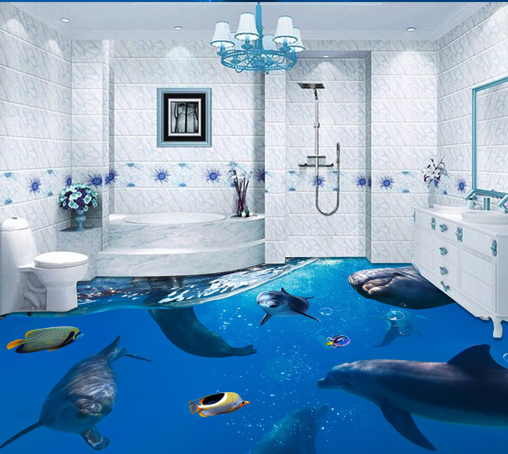 3D Dolphin Family 516 Floor Mural  Wallpaper Murals Rug & Mat Print Epoxy waterproof bath floor