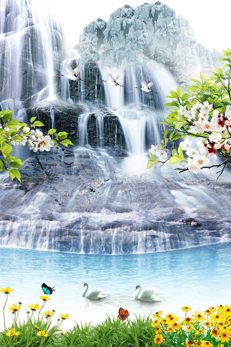 3D Waterfall And Flowers 414 Stair Risers Wallpaper AJ Wallpaper 