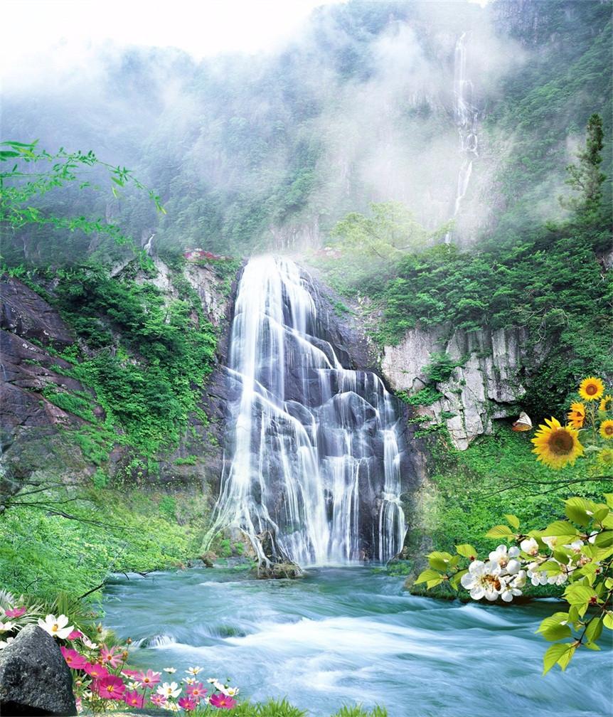 3D Mountain Waterfall 110 Stair Risers Wallpaper AJ Wallpaper 