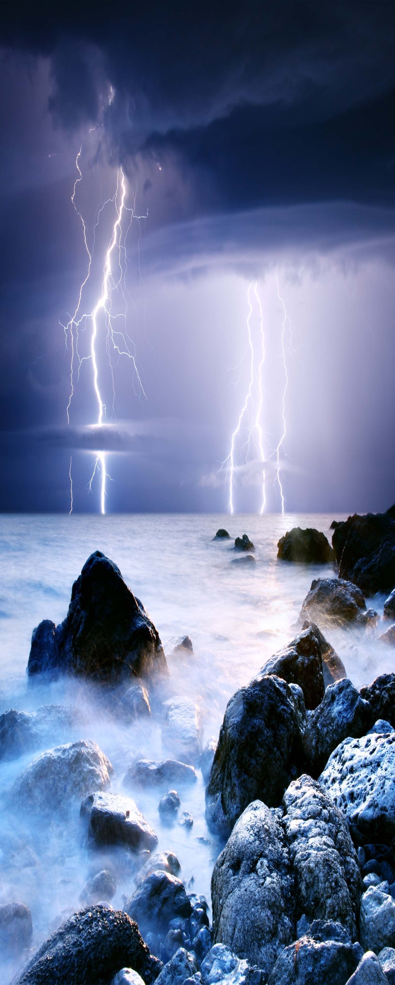 3D Sea Coast Lightning 867 Stair Risers Wallpaper AJ Wallpaper 