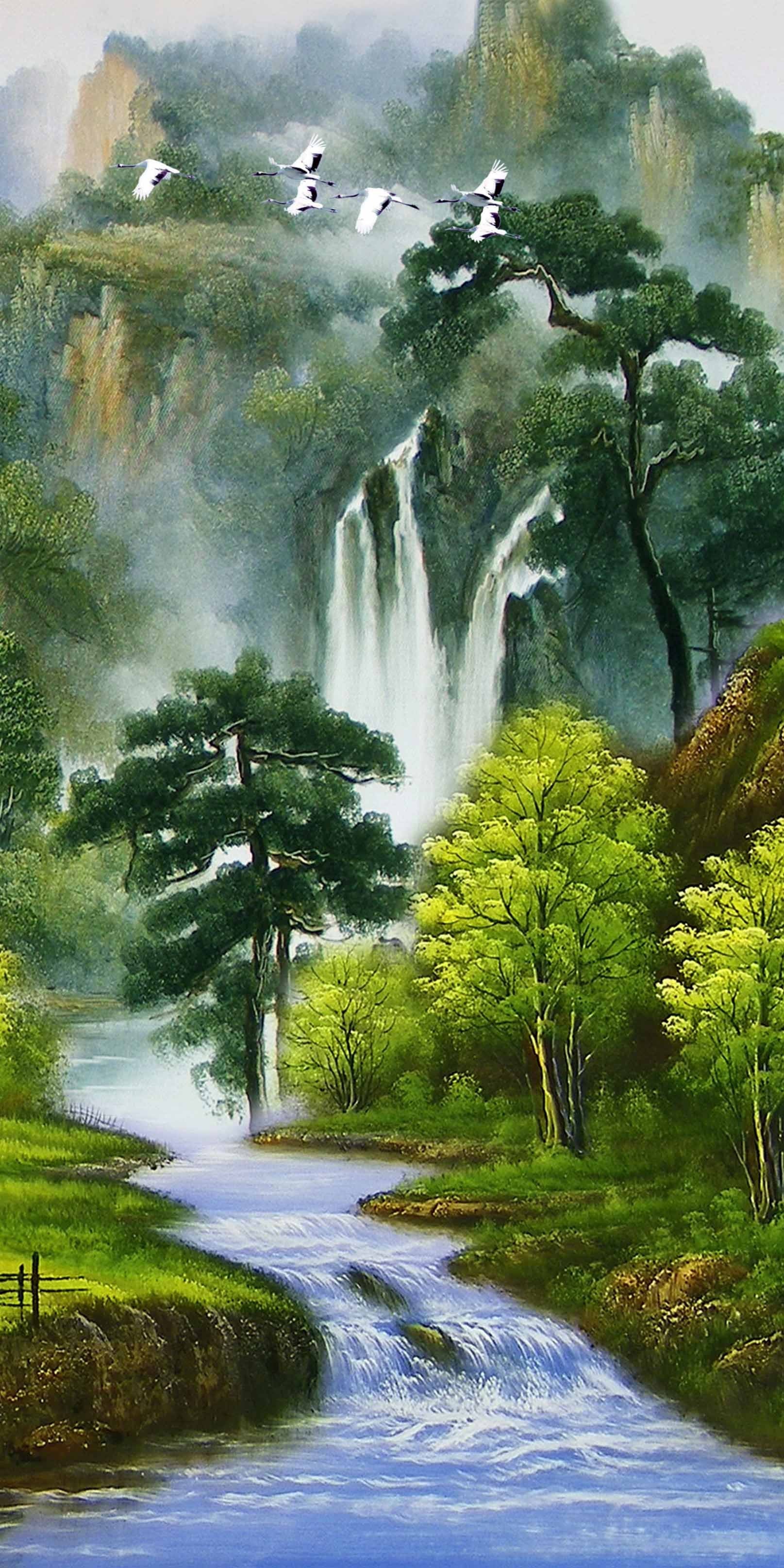 3D River Waterfall Birds 787 Stair Risers Wallpaper AJ Wallpaper 