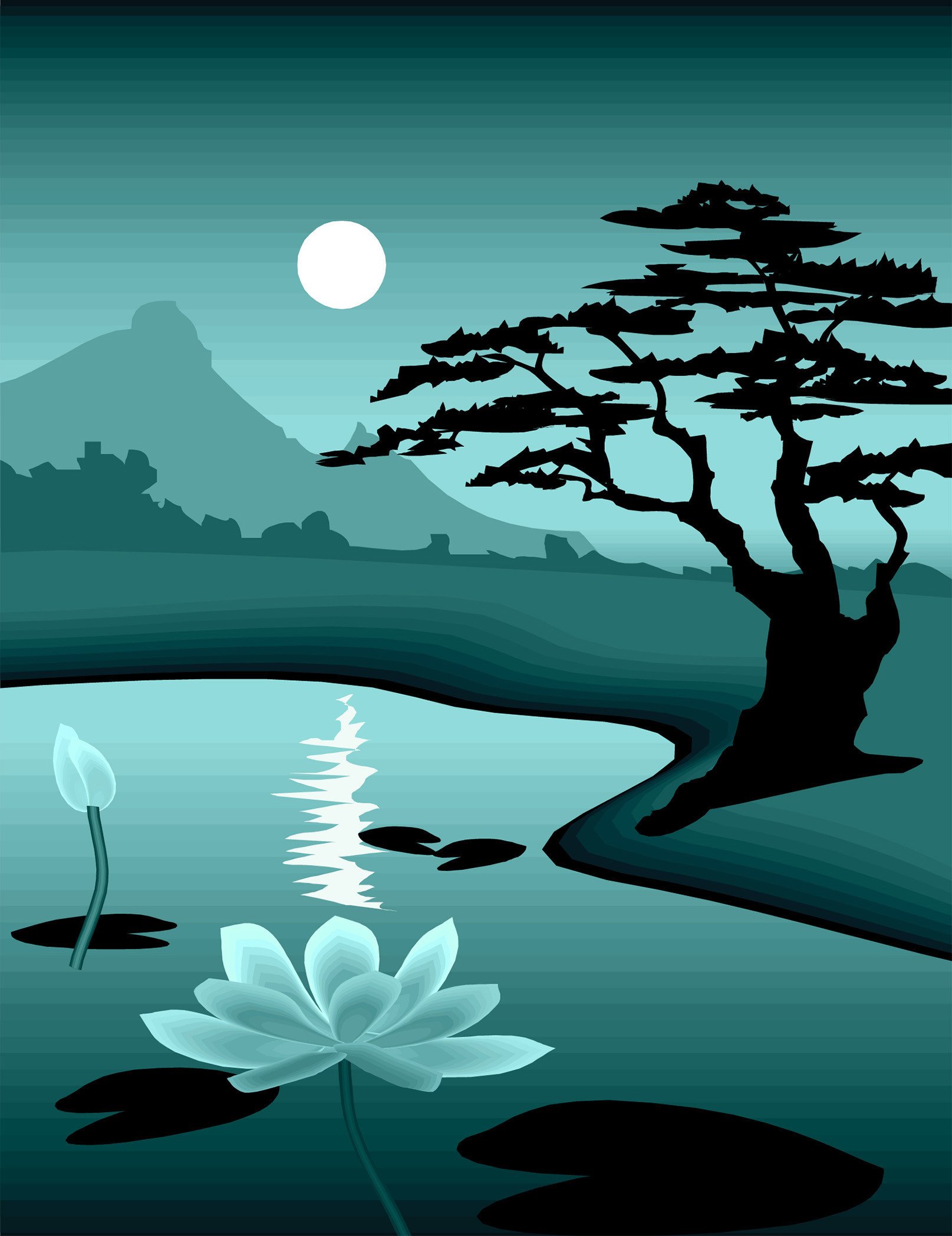 3D Lake Full Moon 773 Stair Risers Wallpaper AJ Wallpaper 