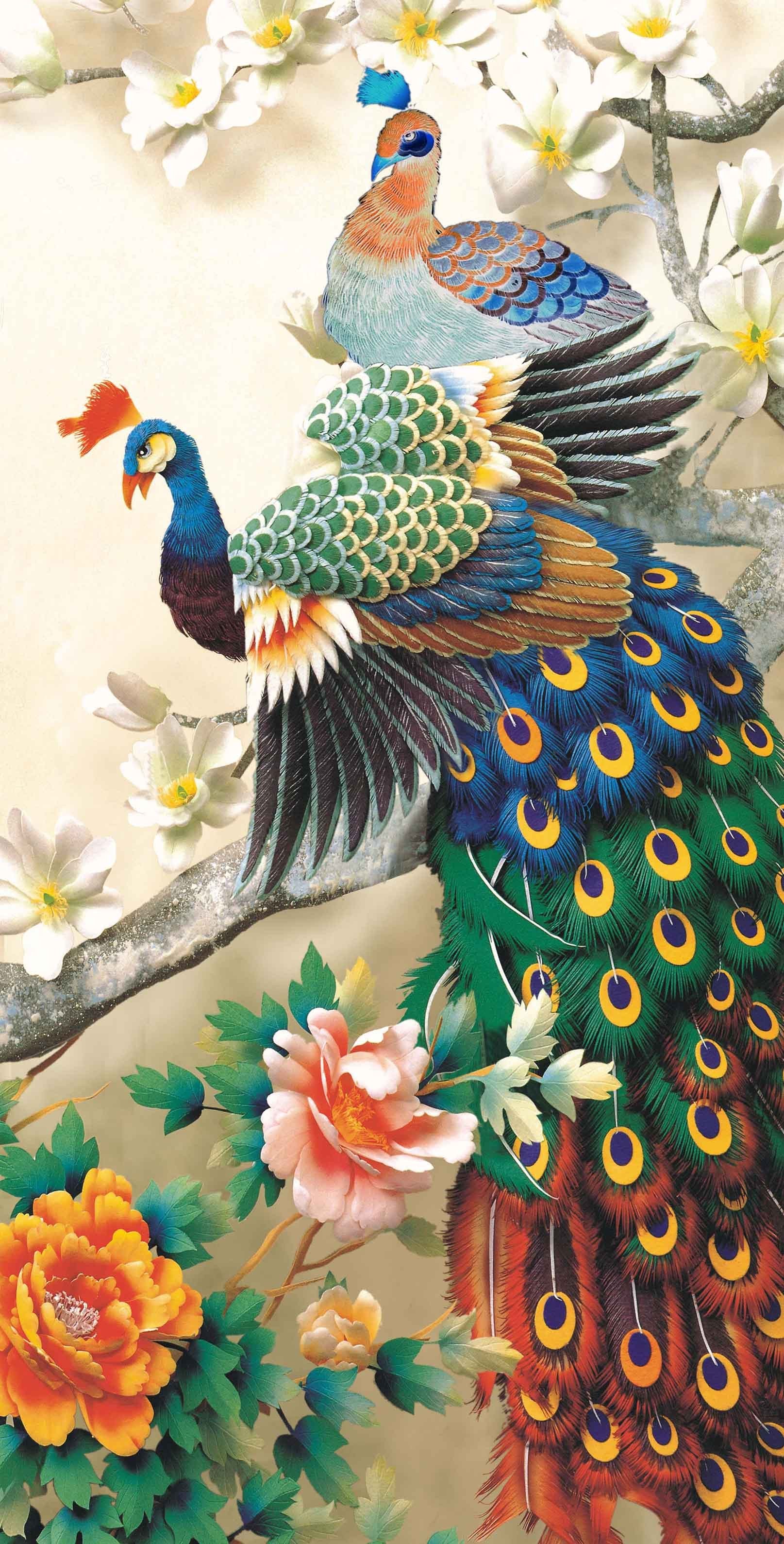3D Flowers And Peacocks 1274 Stair Risers Wallpaper AJ Wallpaper 