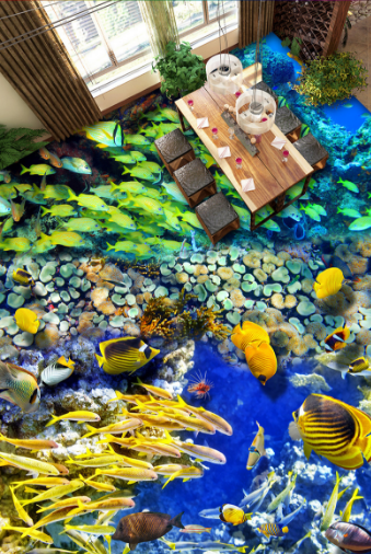 3D Yellow Fish Group 365 Floor Mural Wallpaper AJ Wallpaper 2 