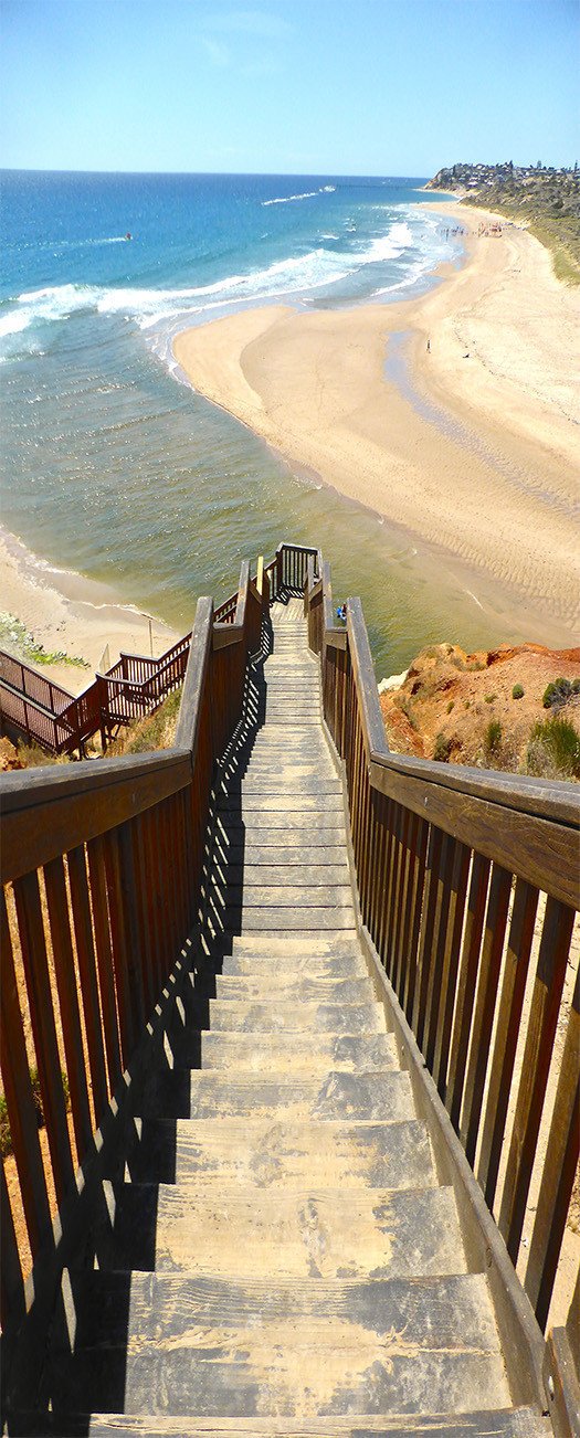 3D wooden stair sandy beach sea door mural Wallpaper AJ Wallpaper 