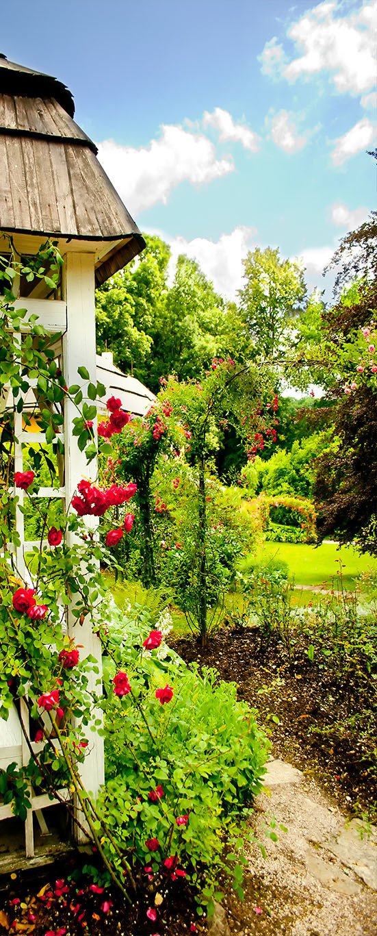 3D pavilion winding flower park door mural Wallpaper AJ Wallpaper 