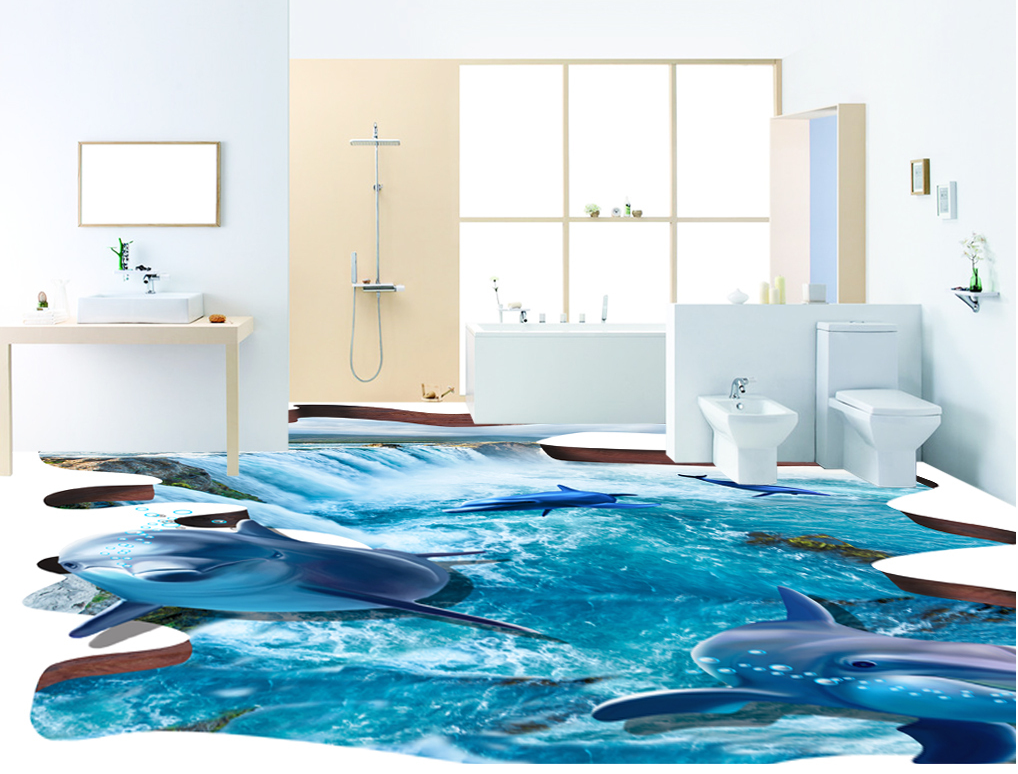 3D Waterfall Dolphin 548 Floor Mural  Wallpaper Murals Rug & Mat Print Epoxy waterproof bath floor
