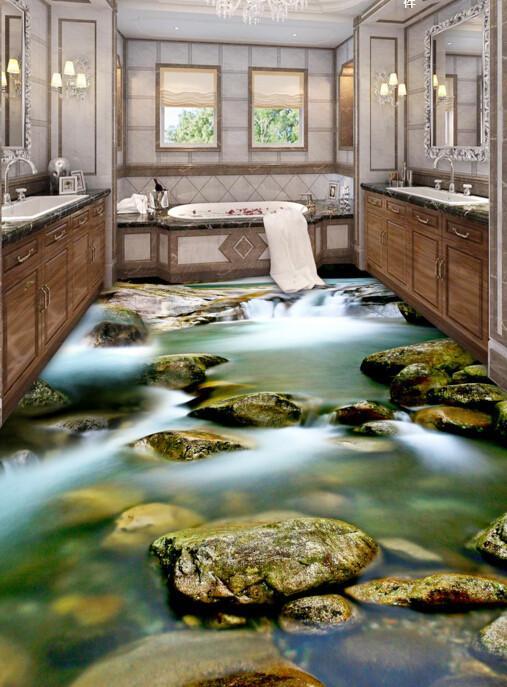 3D River Mossy Stones Floor Mural Wallpaper AJ Wallpaper 2 