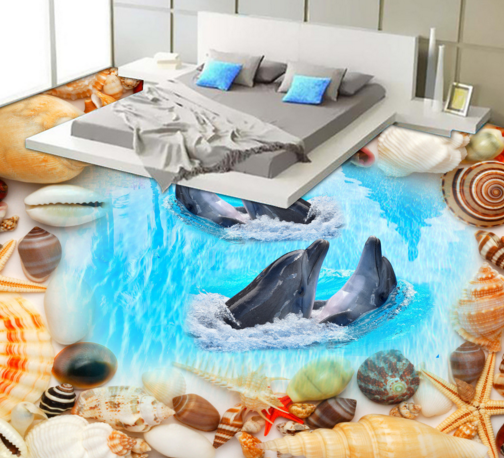 3D Swimming Dolphins Floor Mural Wallpaper AJ Wallpaper 2 