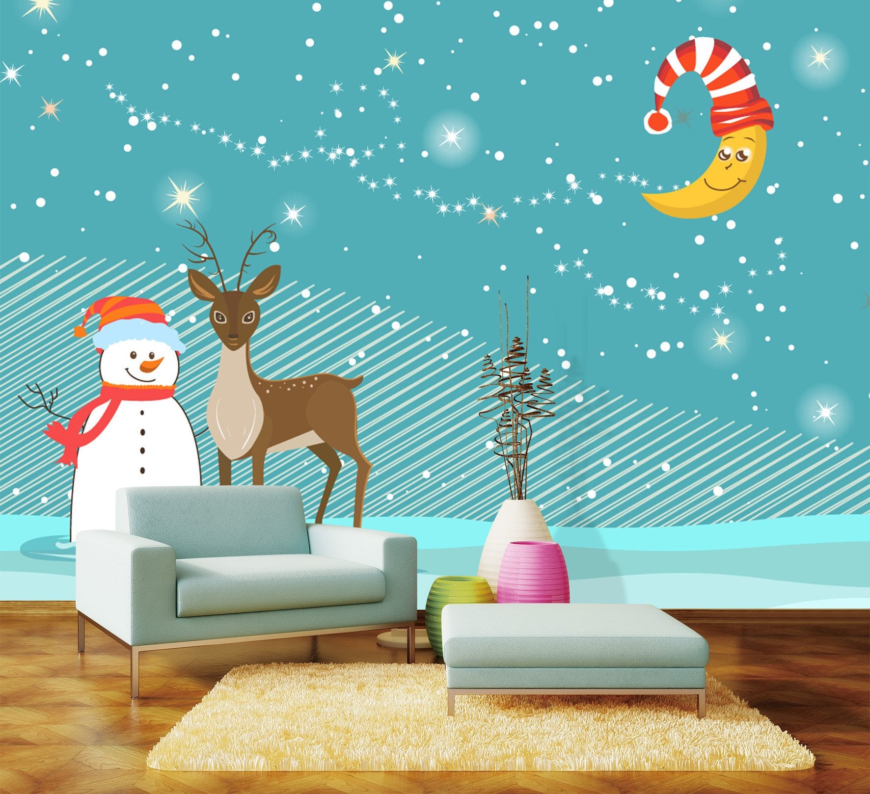 3D Christmas Moon And Snowman Deer 2 Wallpaper AJ Wallpaper 
