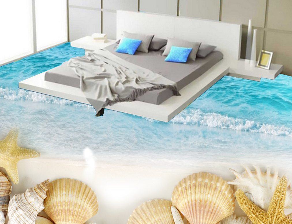3D Shell Waves 602 Floor Mural  Wallpaper Murals Rug & Mat Print Epoxy waterproof bath floor