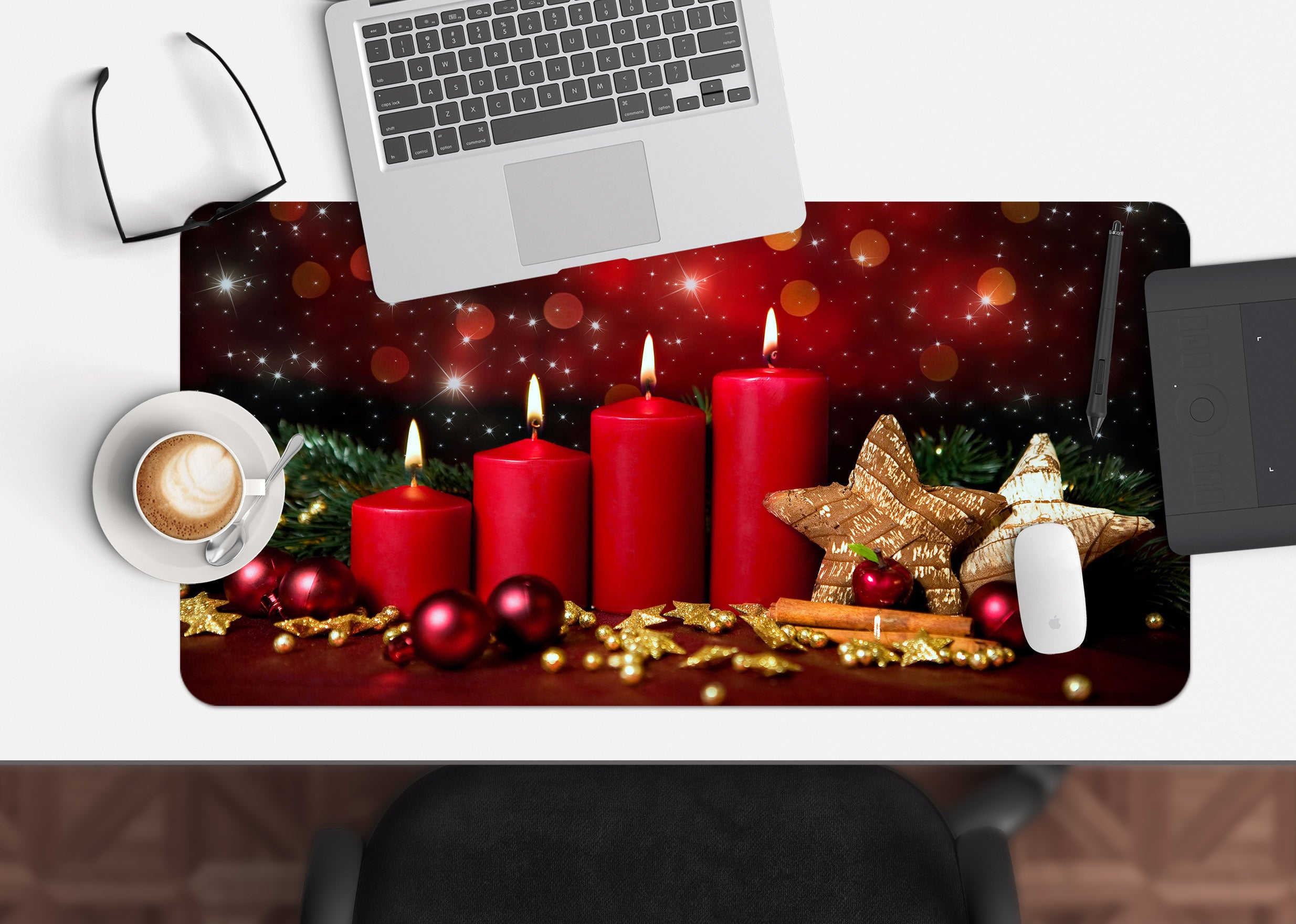 3D Red Candle 53160 Christmas Desk Mat Xmas