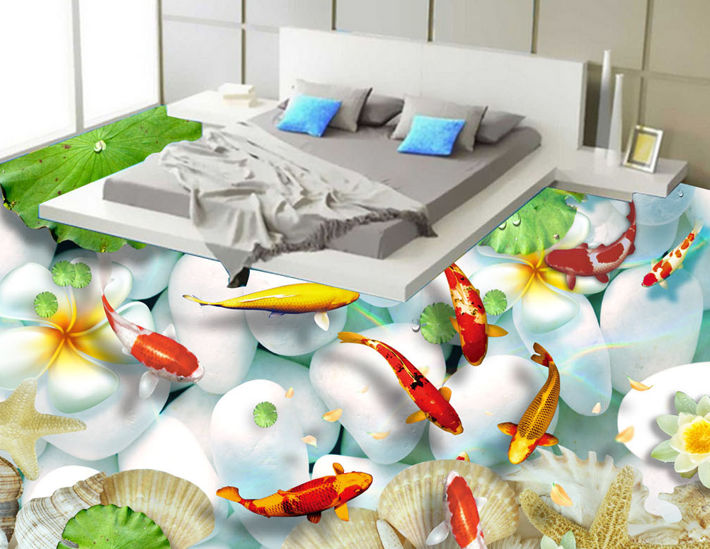 3D Koi Pebbles 560 Floor Mural  Wallpaper Murals Rug & Mat Print Epoxy waterproof bath floor