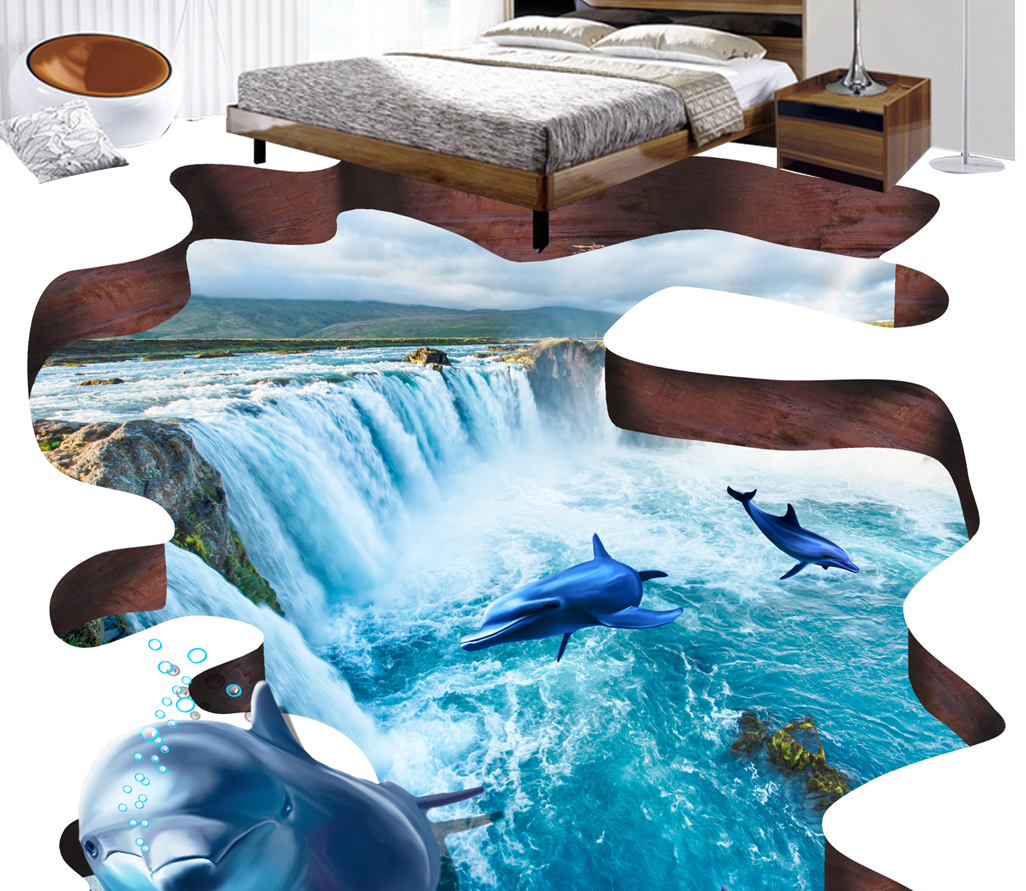 3D Waterfall Dolphin 548 Floor Mural  Wallpaper Murals Rug & Mat Print Epoxy waterproof bath floor