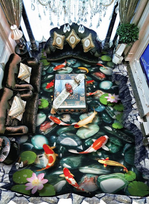 3D Pond Koi 348 Floor Mural  Wallpaper Murals Rug & Mat Print Epoxy waterproof bath floor