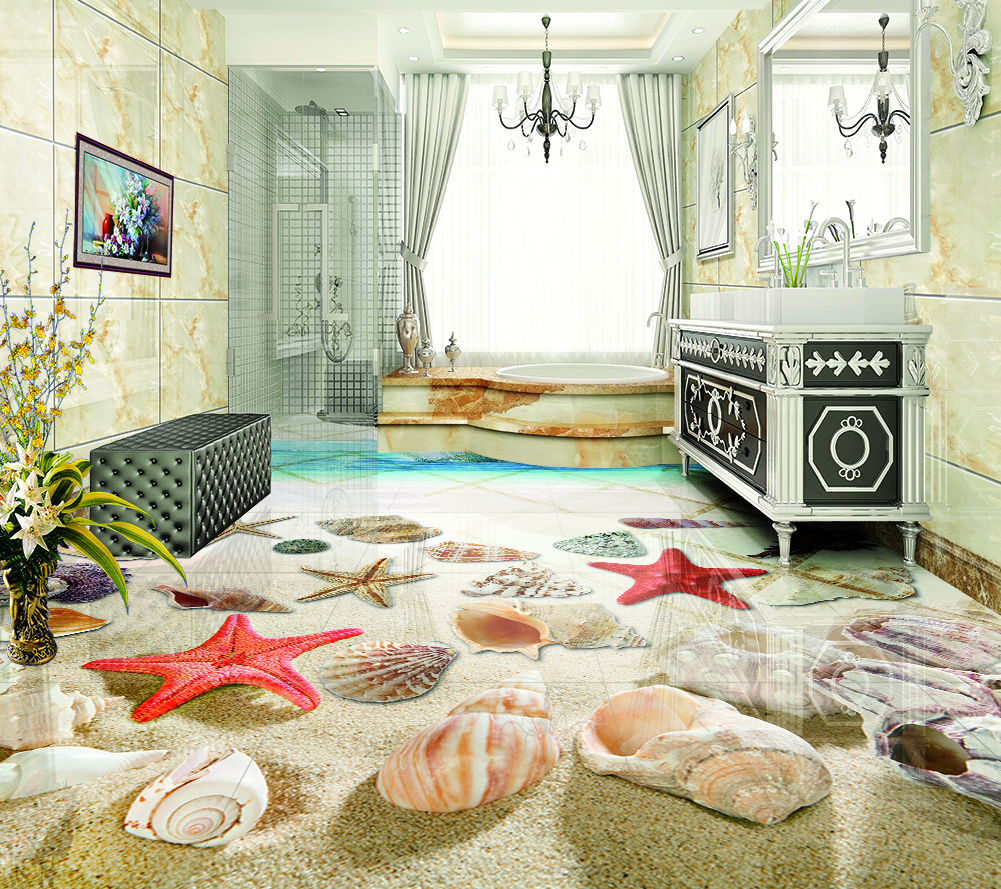 3D Starfish Shell 570 Floor Mural  Wallpaper Murals Rug & Mat Print Epoxy waterproof bath floor