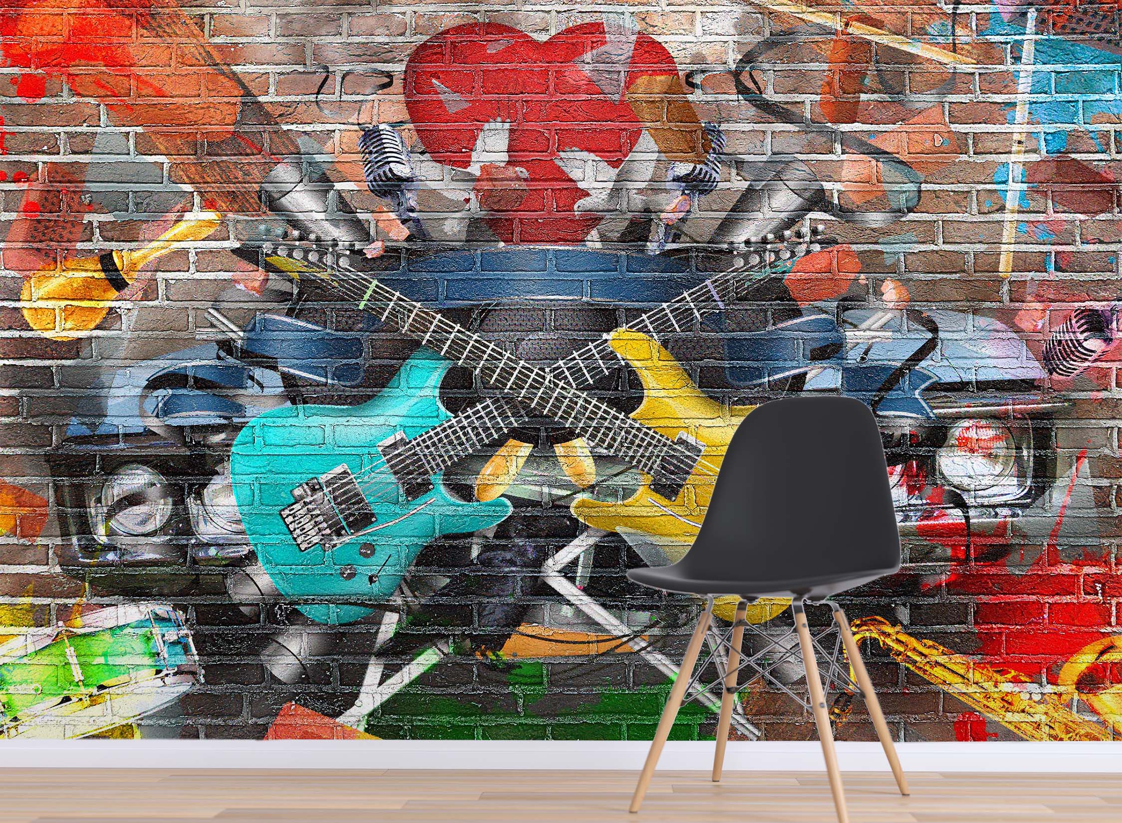3D Hand Drawn Doodle Guitar 037 Wall Murals