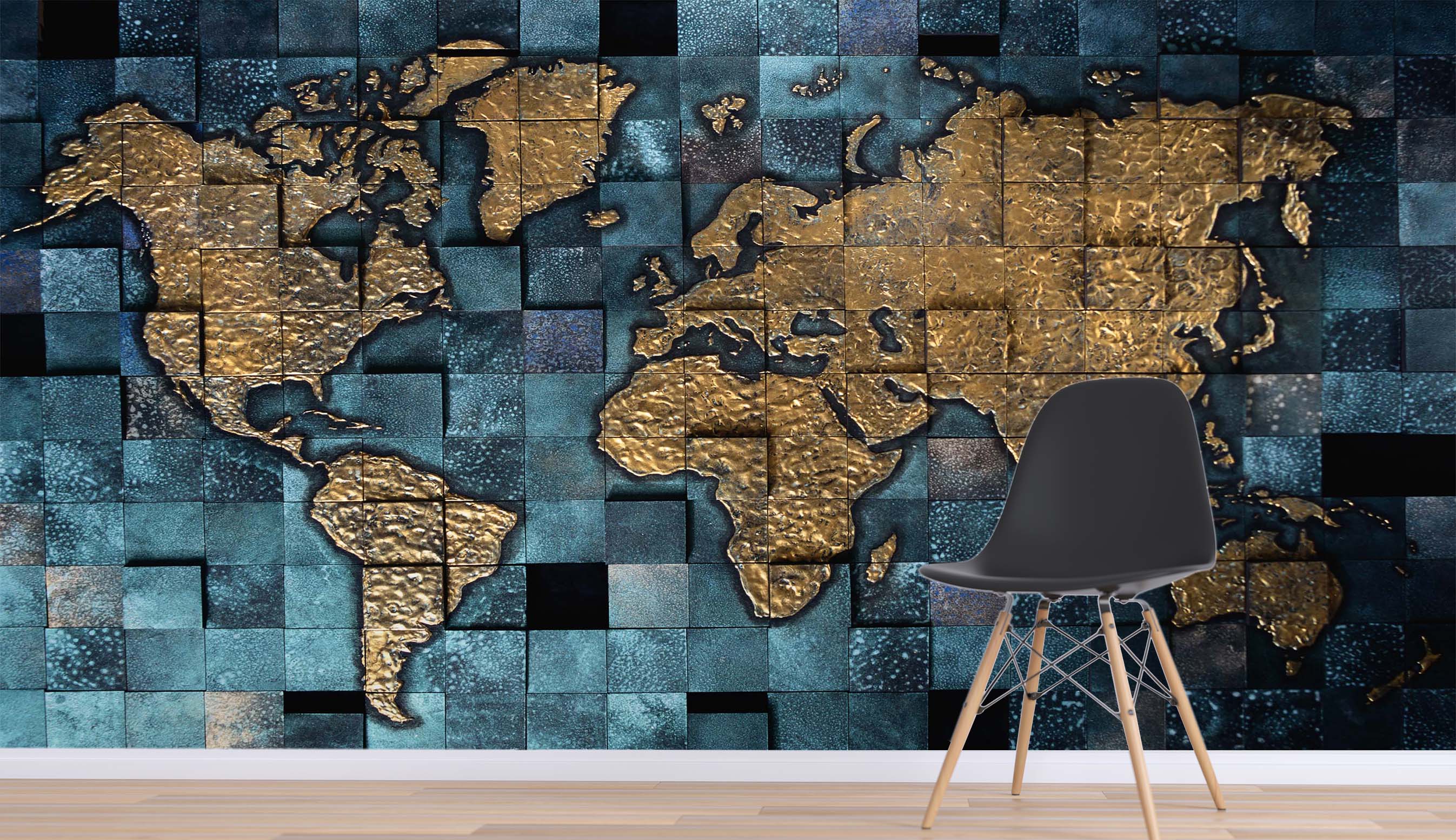 3D Golden World Map 032 Wall Murals