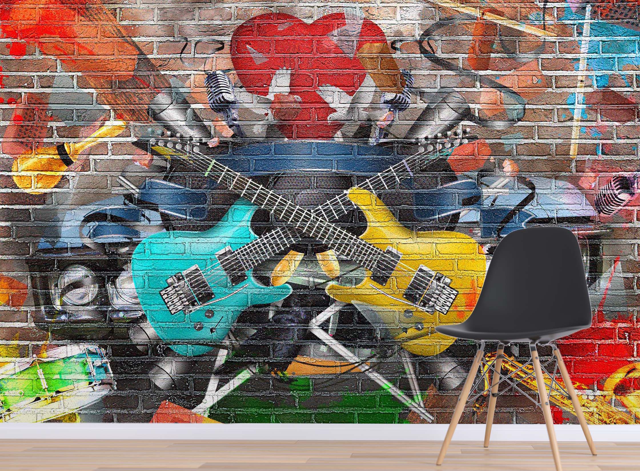 3D Graffiti Guitar 143 Wall Murals Wallpaper AJ Wallpaper 2 