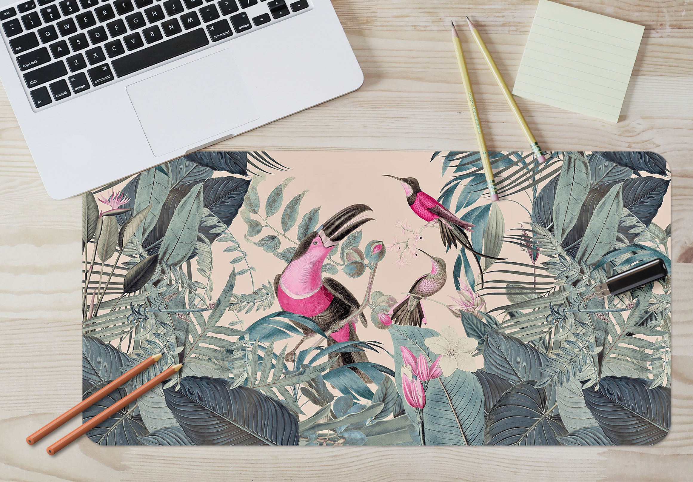 3D Pink Bird Leaves 988 Andrea Haase Desk Mat