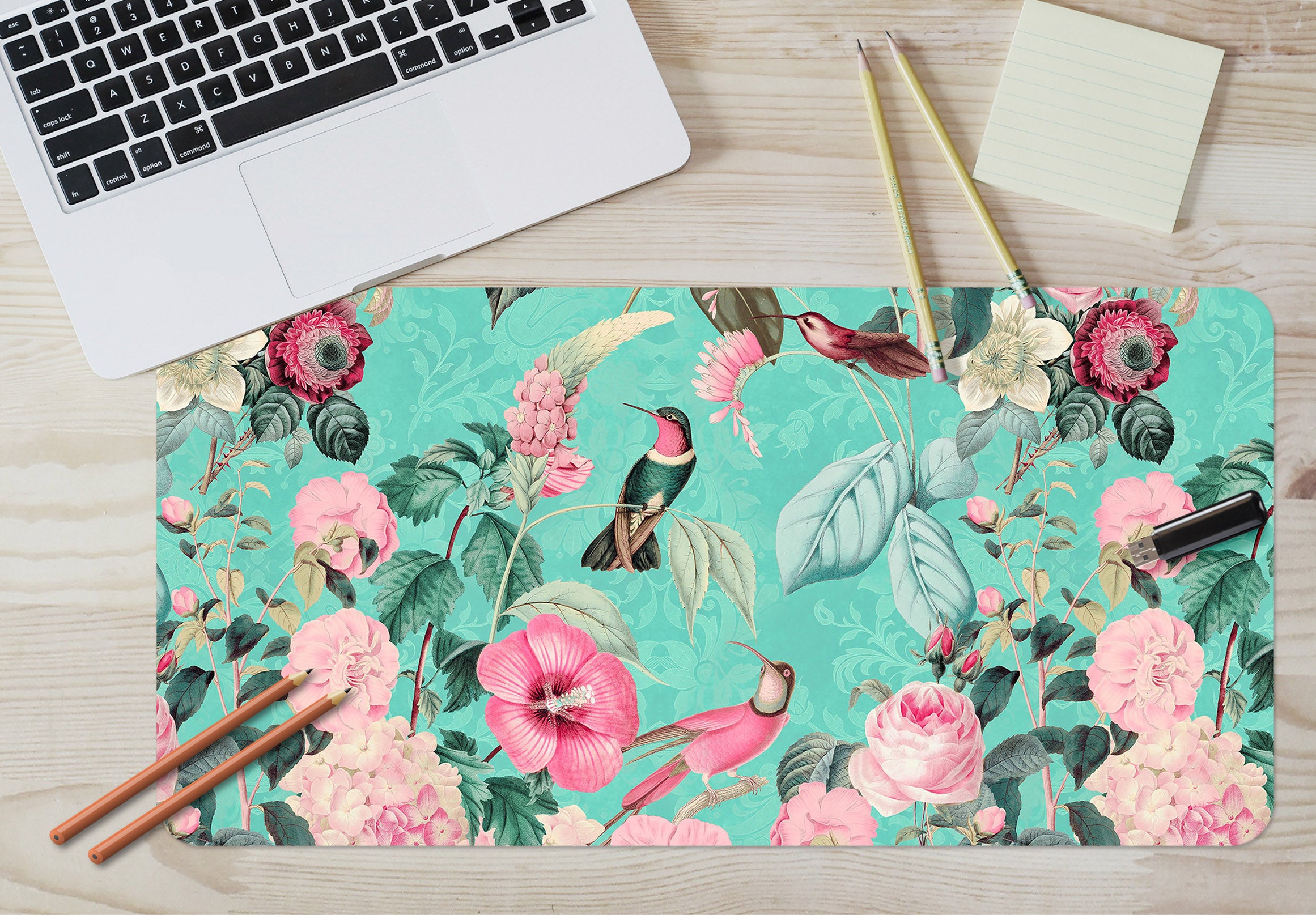 3D Pink Flower Bird 5221 Andrea Haase Desk Mat