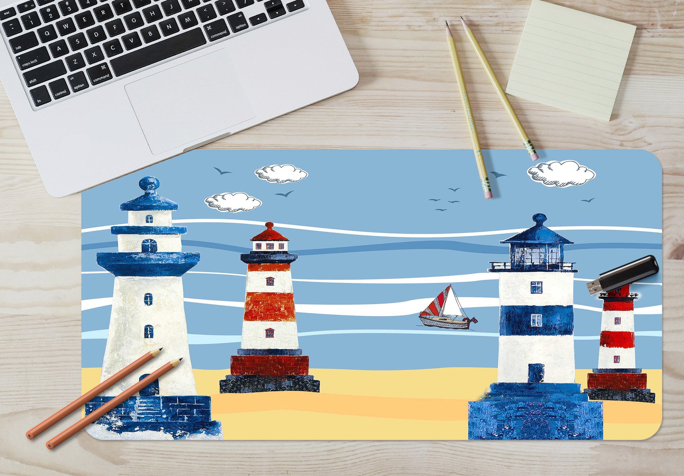 3D Colourful Lighthouse 029 Desk Mat Mat AJ Creativity Home 
