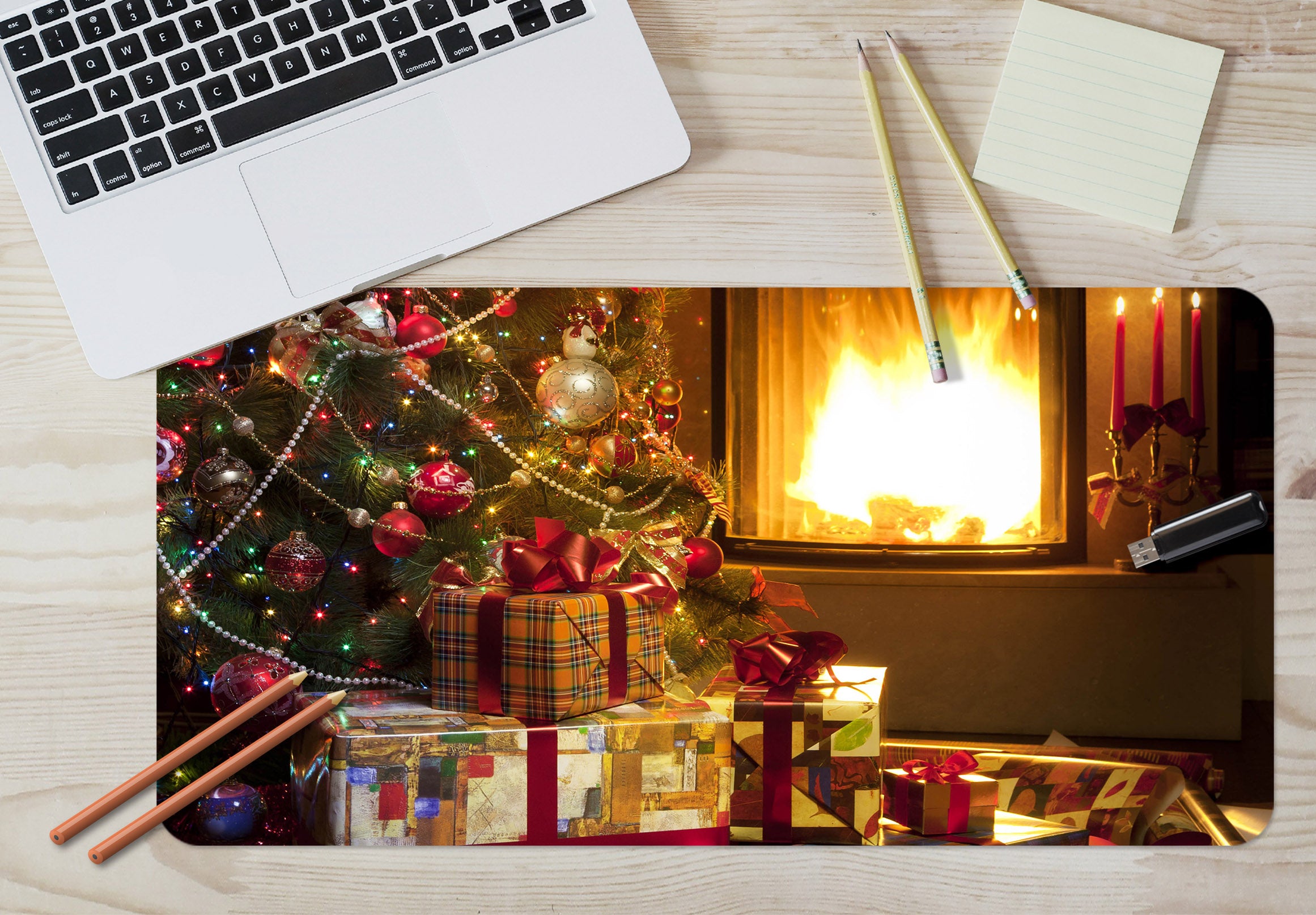 3D Gift Fireplace 53156 Christmas Desk Mat Xmas