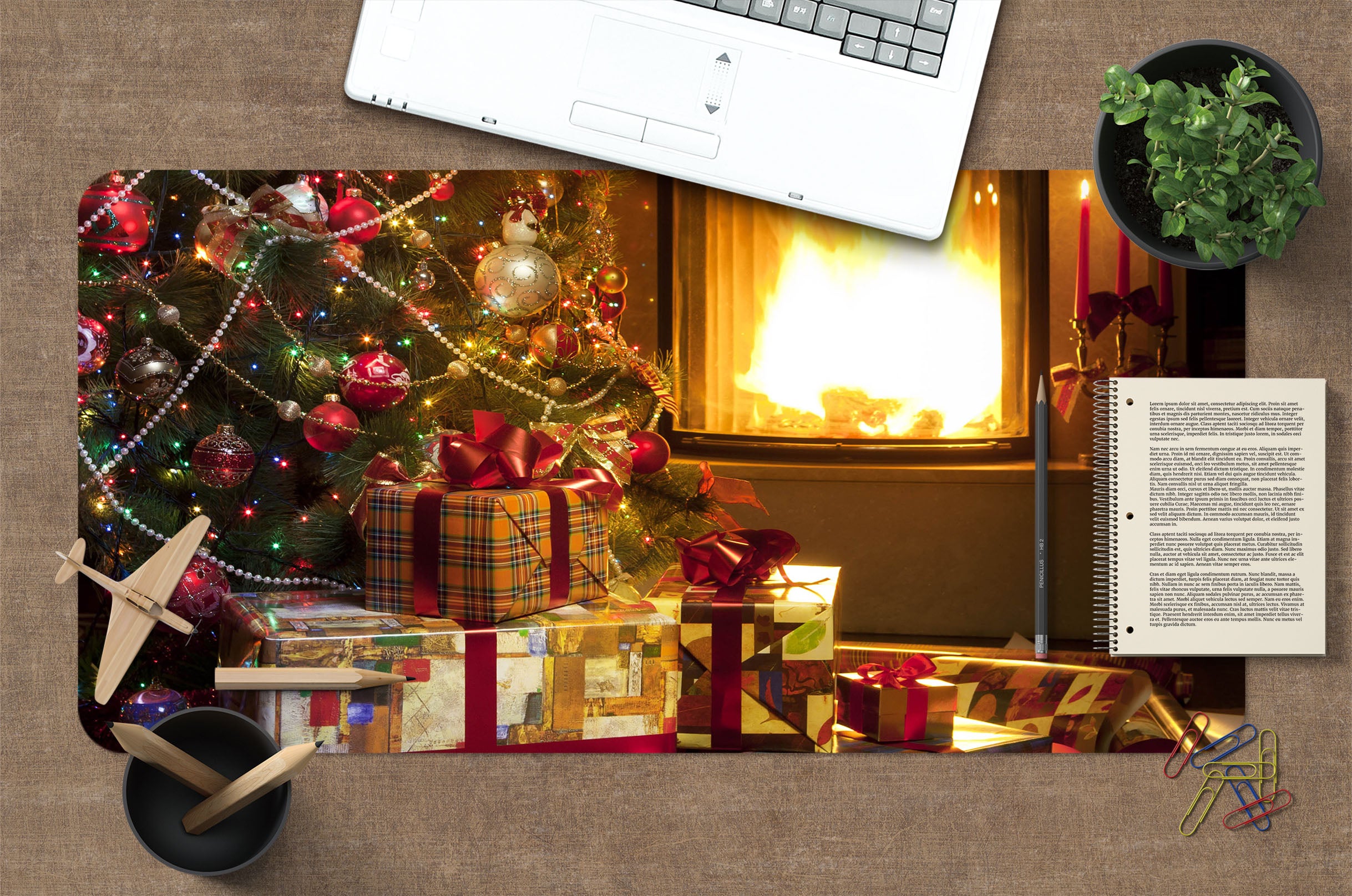3D Gift Fireplace 53156 Christmas Desk Mat Xmas