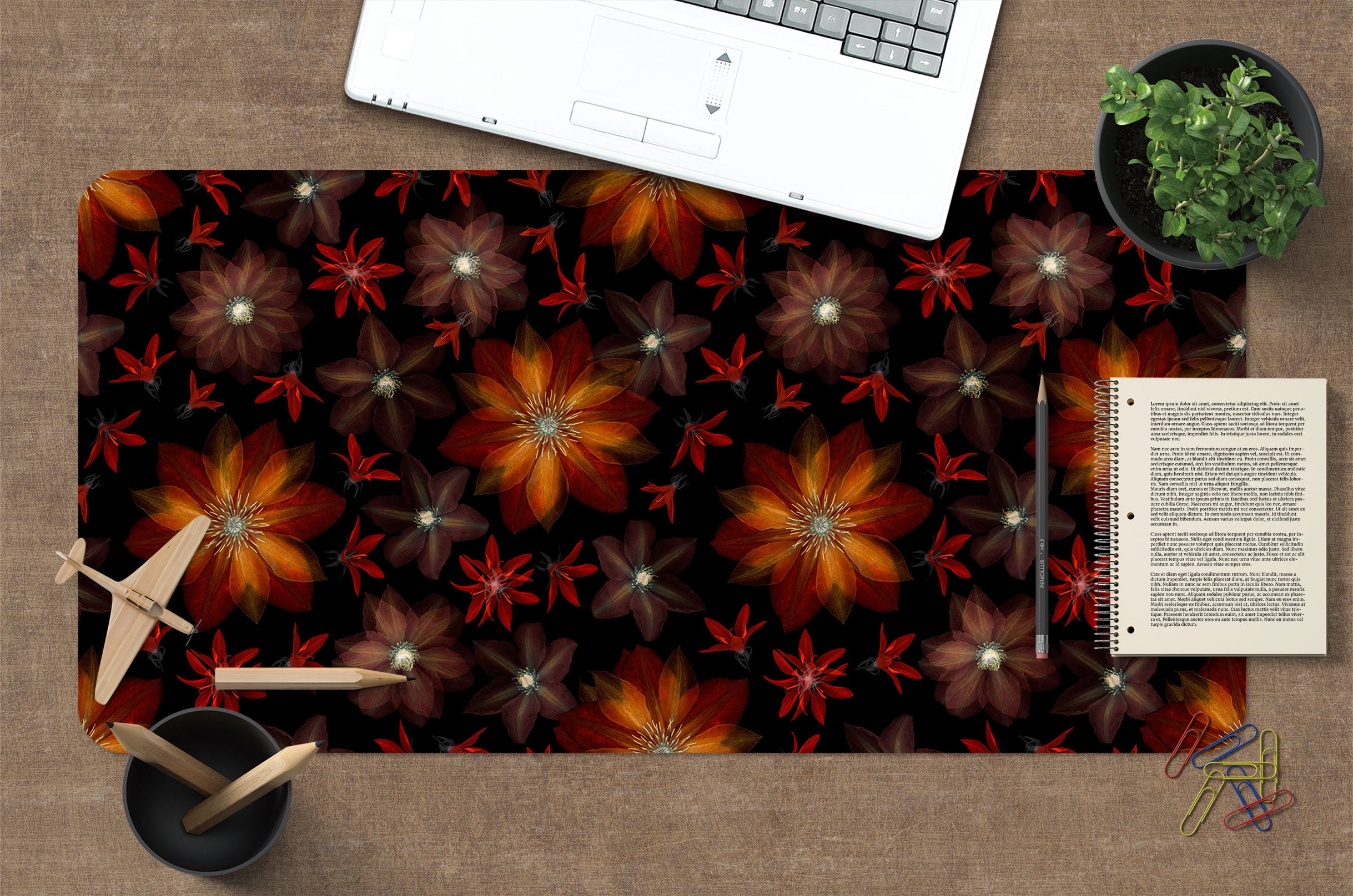 3D Red Flower Pattern 12470 Assaf Frank Desk Mat