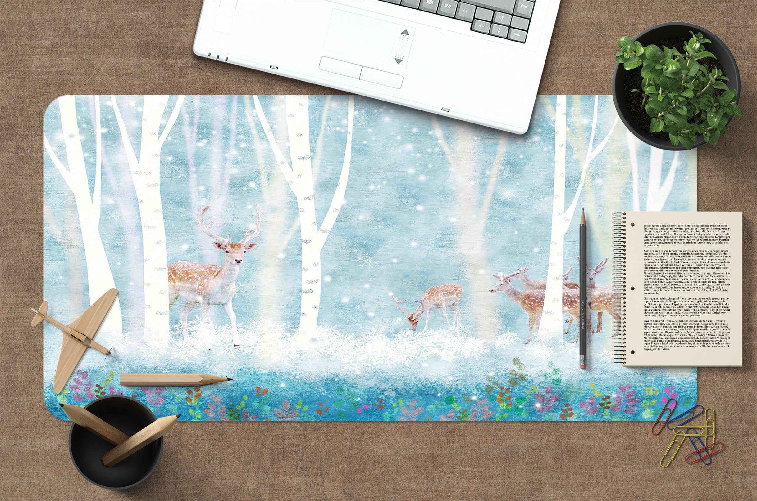 3D Tree Deer 081 Desk Mat Mat AJ Creativity Home 