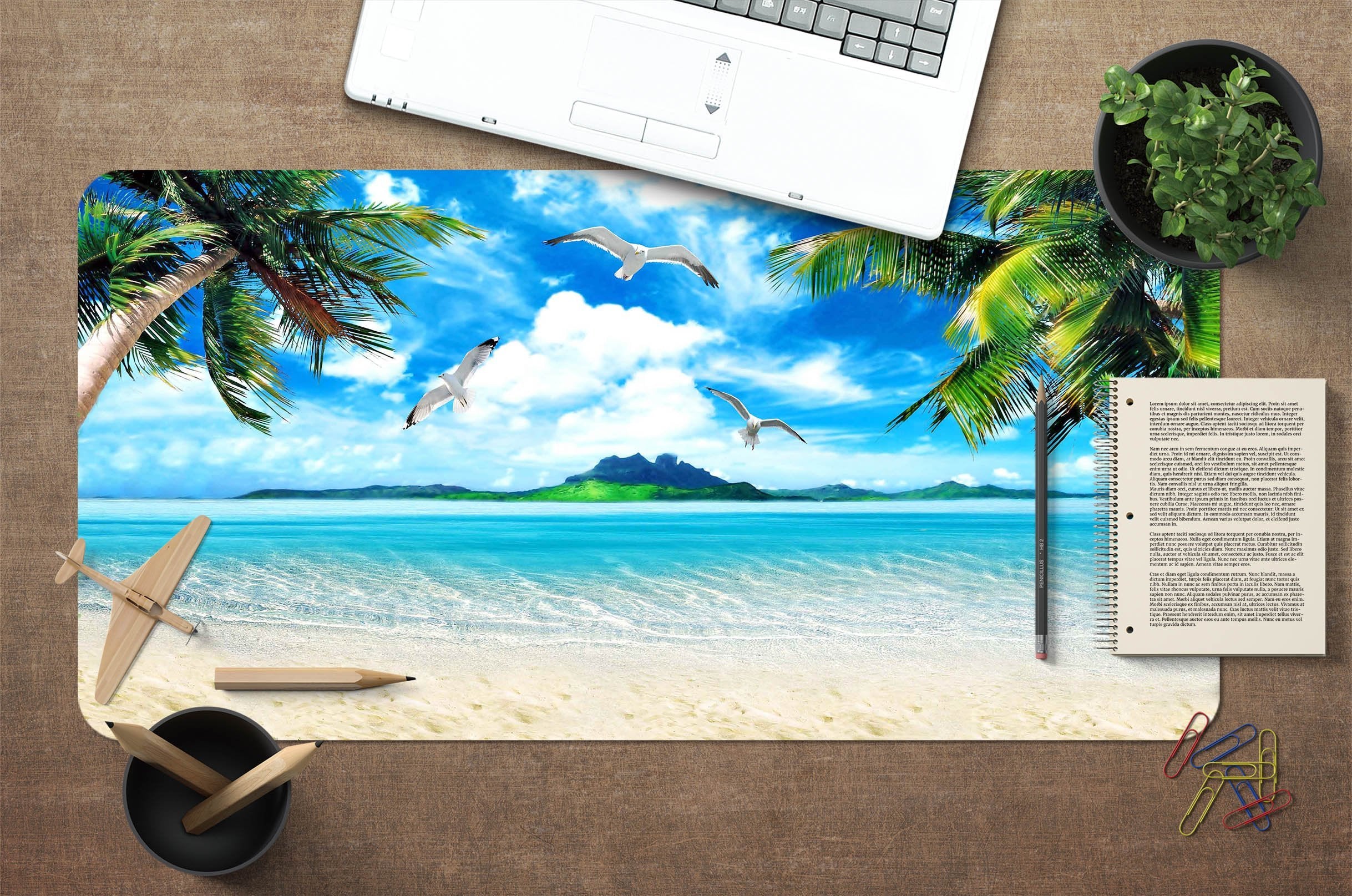 3D Seaside Coco 034 Desk Mat Mat AJ Creativity Home 