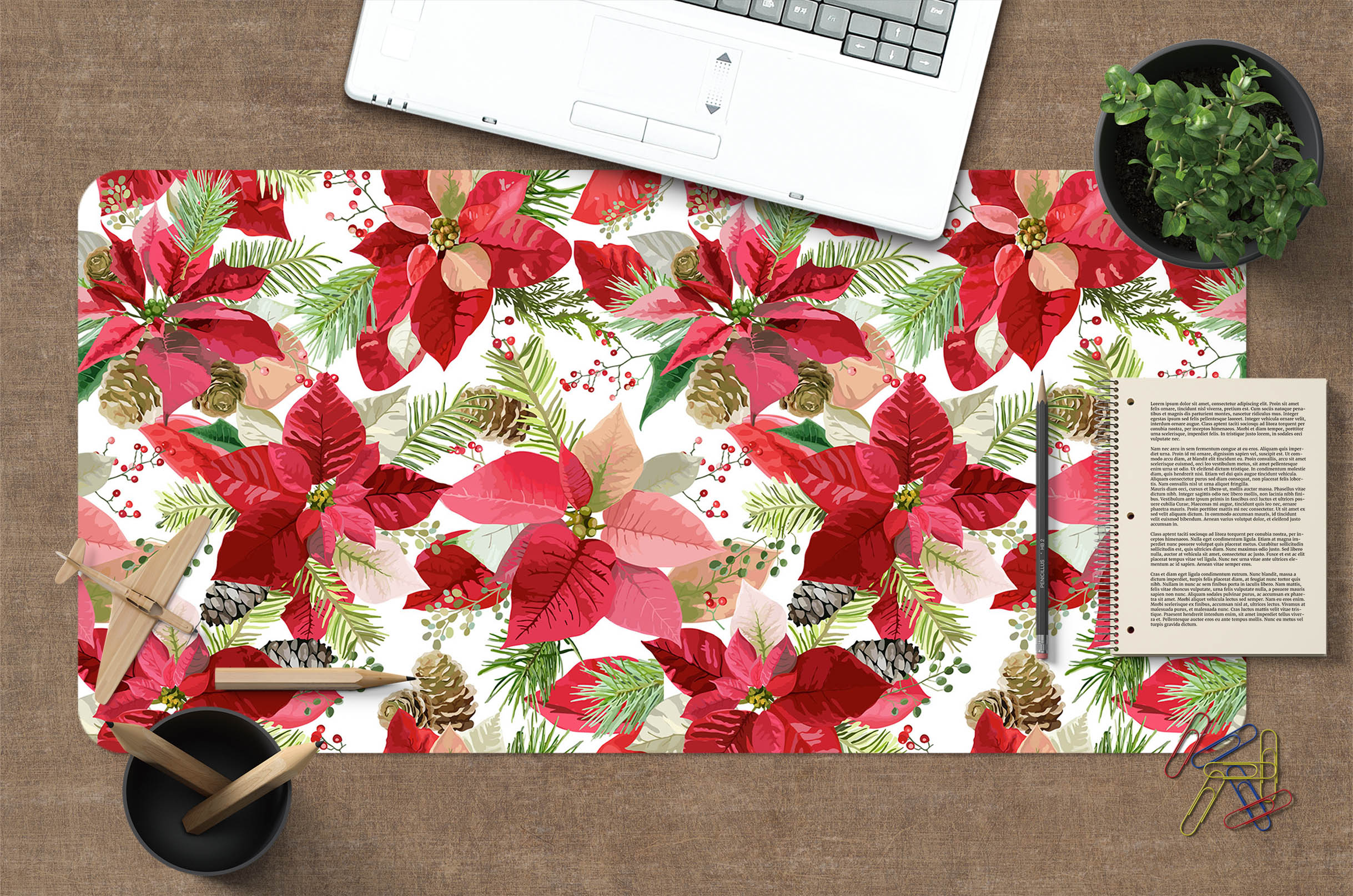3D Red Leaves Flowers 53195 Christmas Desk Mat Xmas