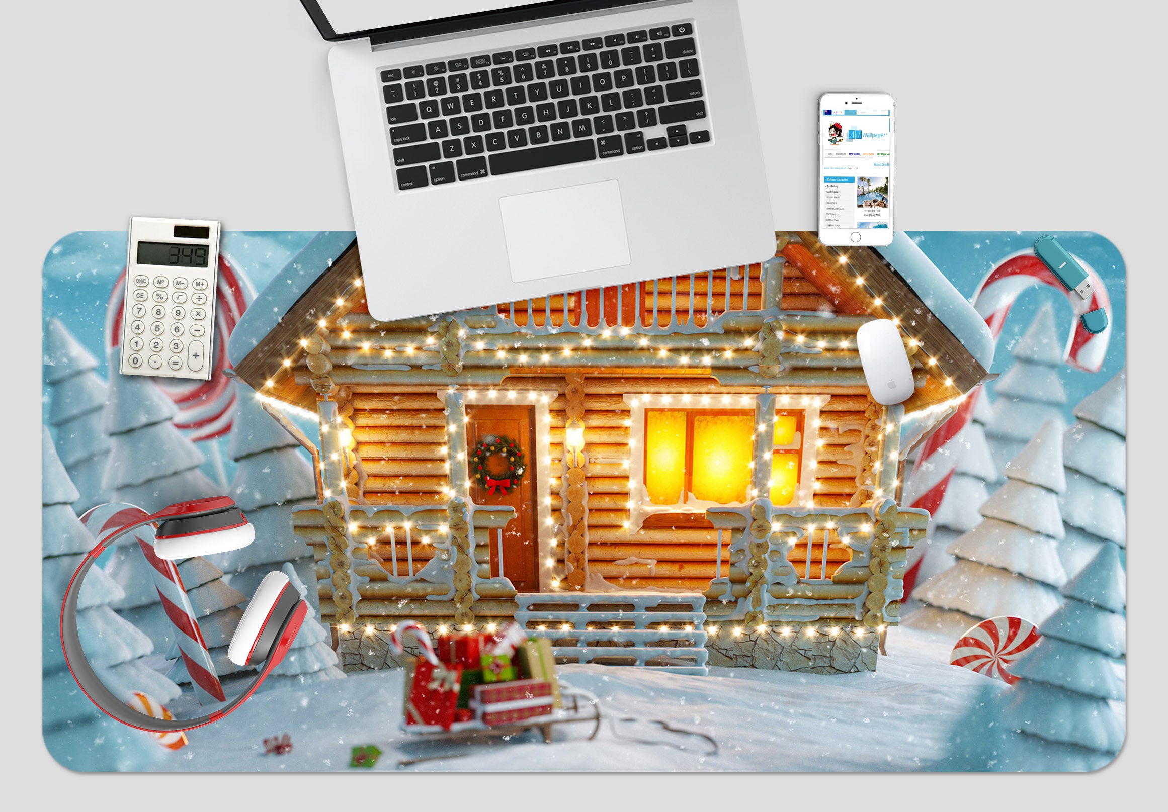 3D Snow House 53201 Christmas Desk Mat Xmas