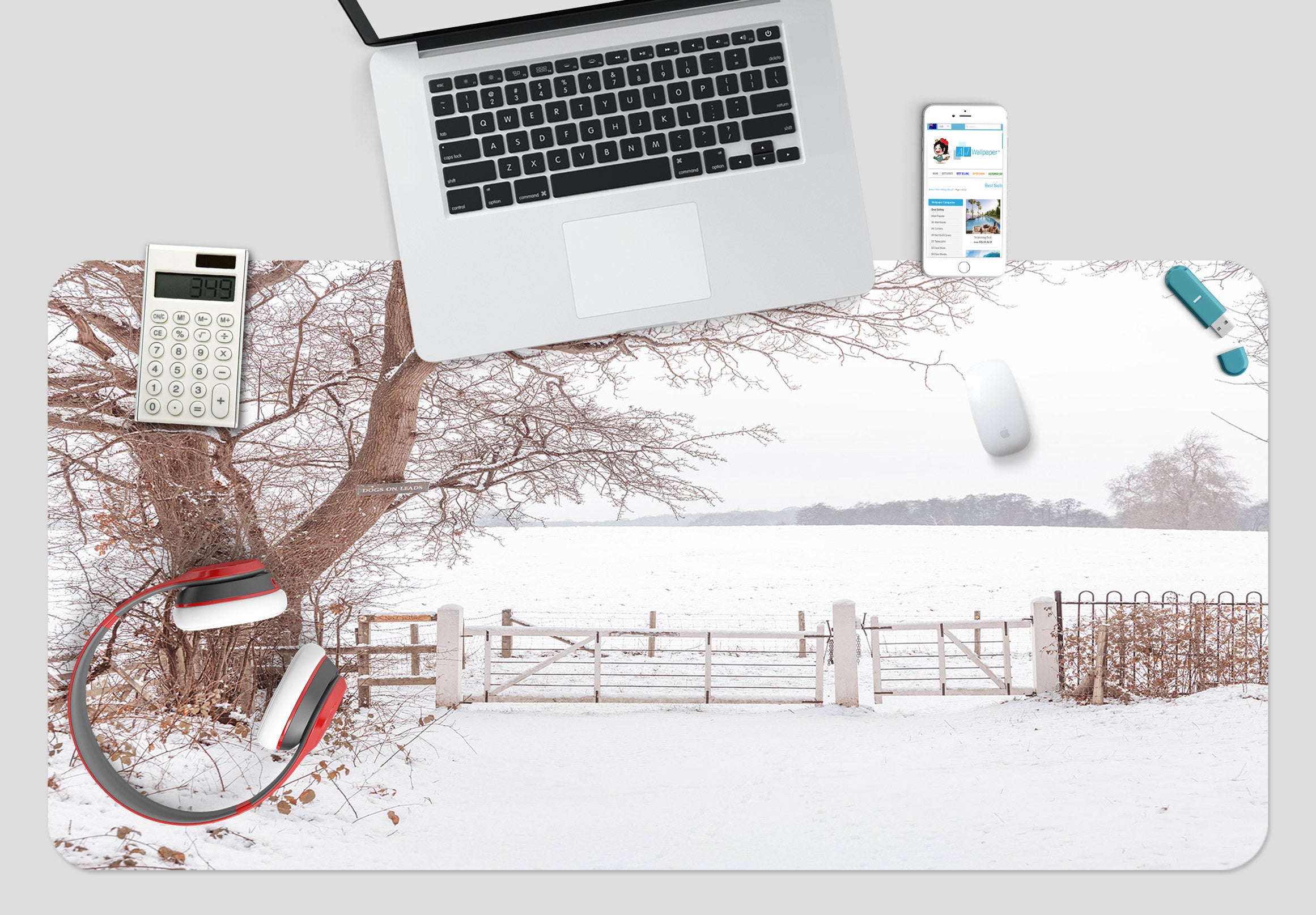 3D Snow Trees 12427 Assaf Frank Desk Mat