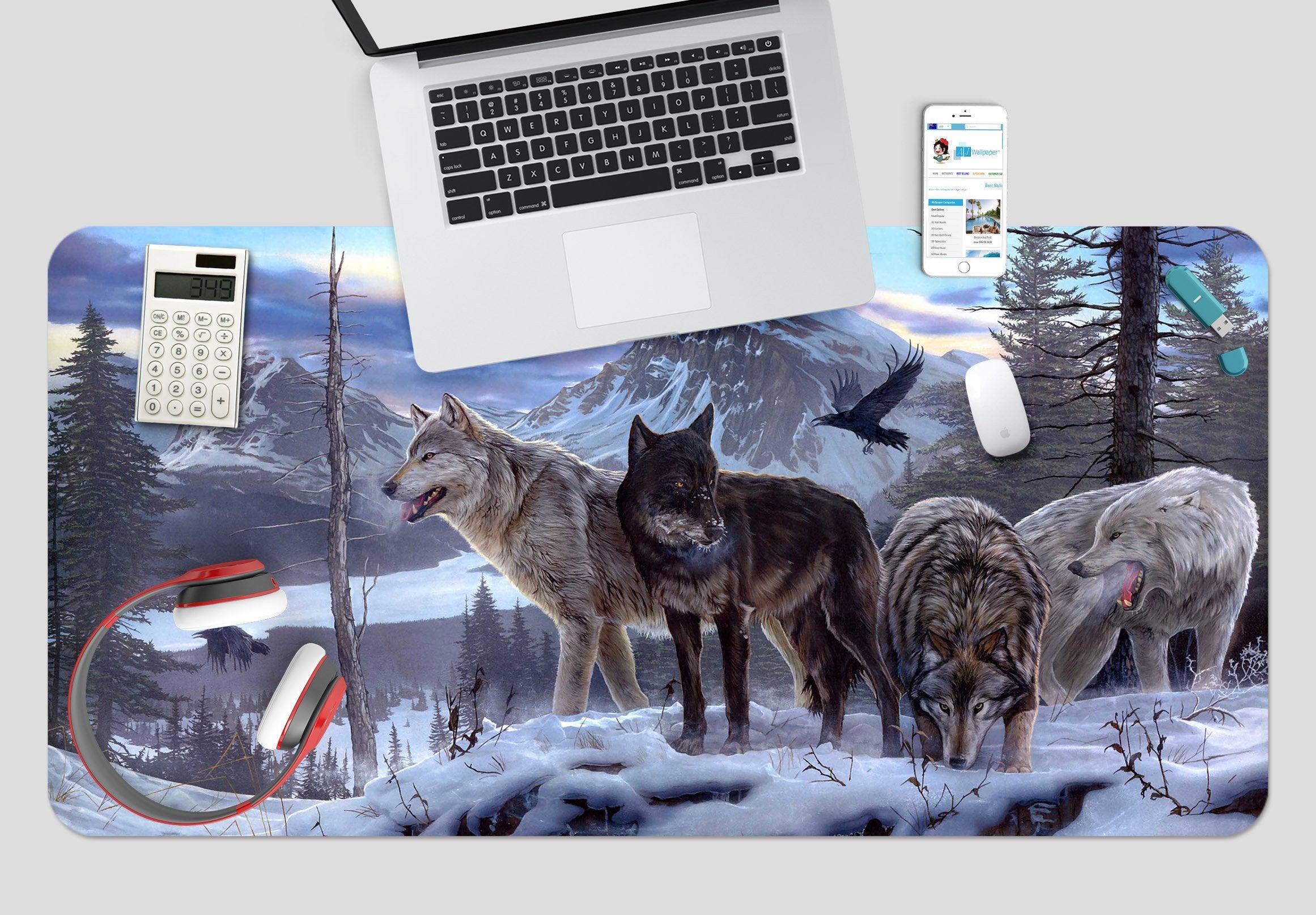 3D Snow Mountain Wolf 186 Desk Mat Mat AJ Creativity Home 
