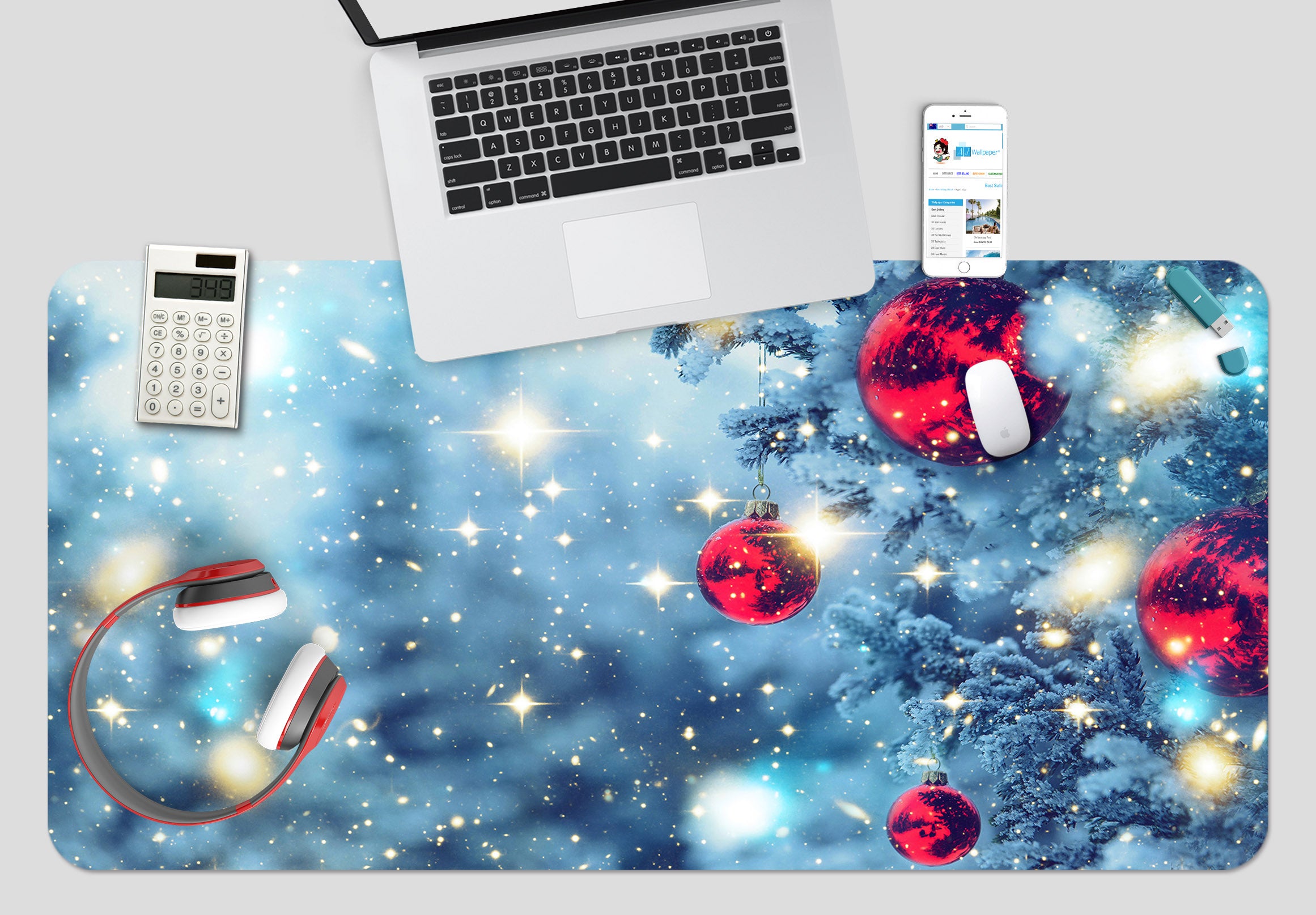 3D Snow Tree Ball 53219 Christmas Desk Mat Xmas