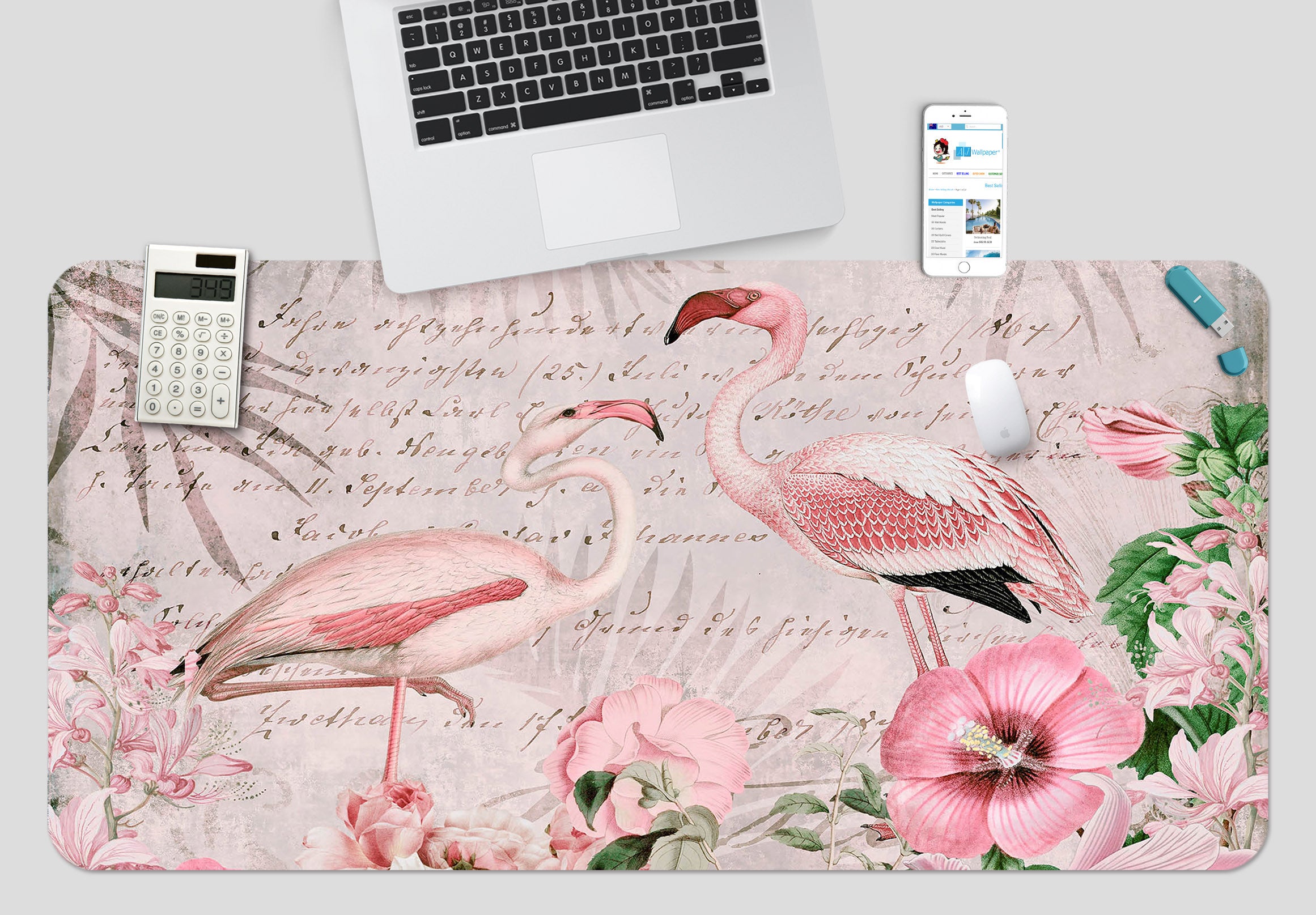 3D Pink Flamingo Flower 994 Andrea Haase Desk Mat