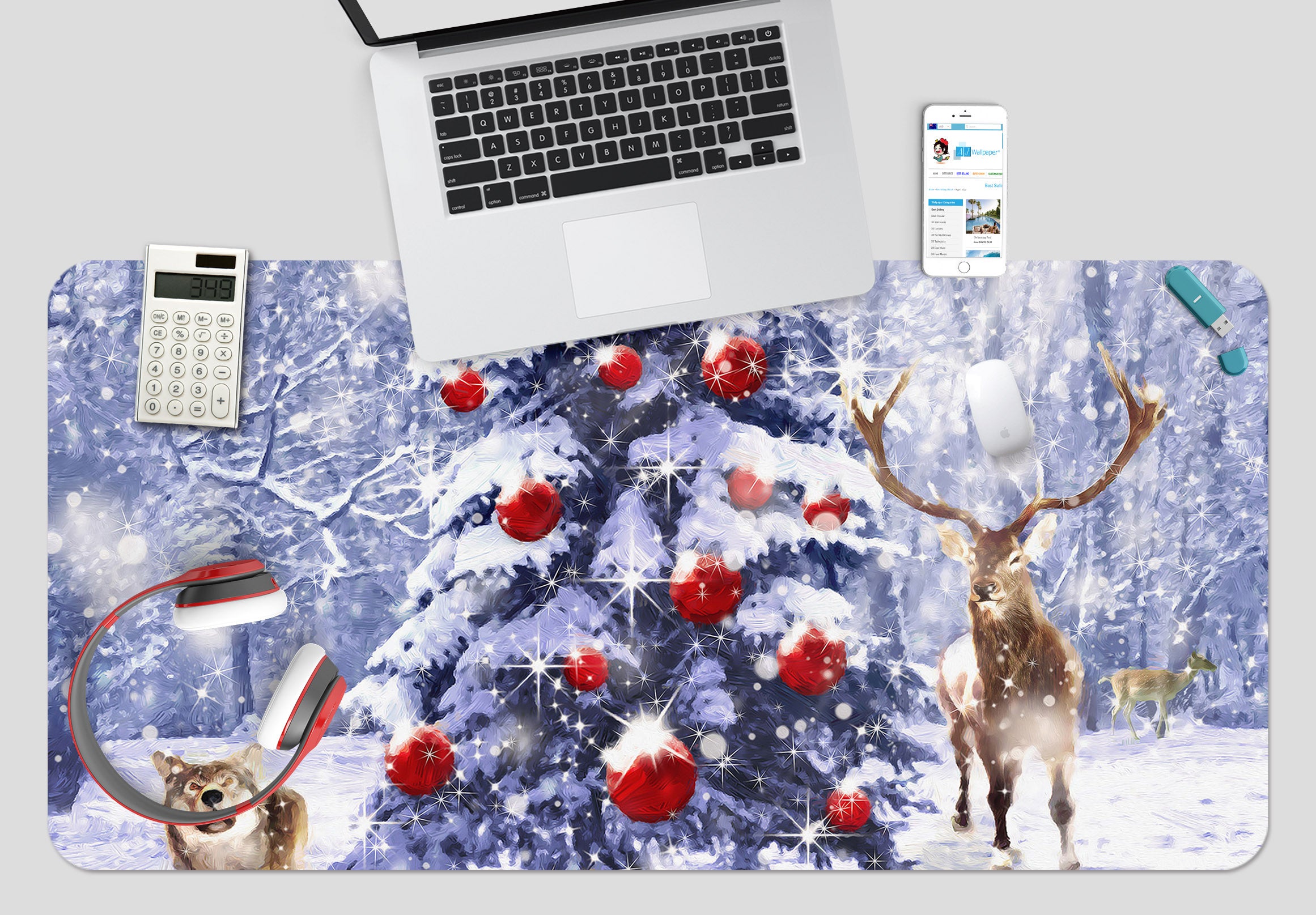 3D Snow Deer 53179 Christmas Desk Mat Xmas
