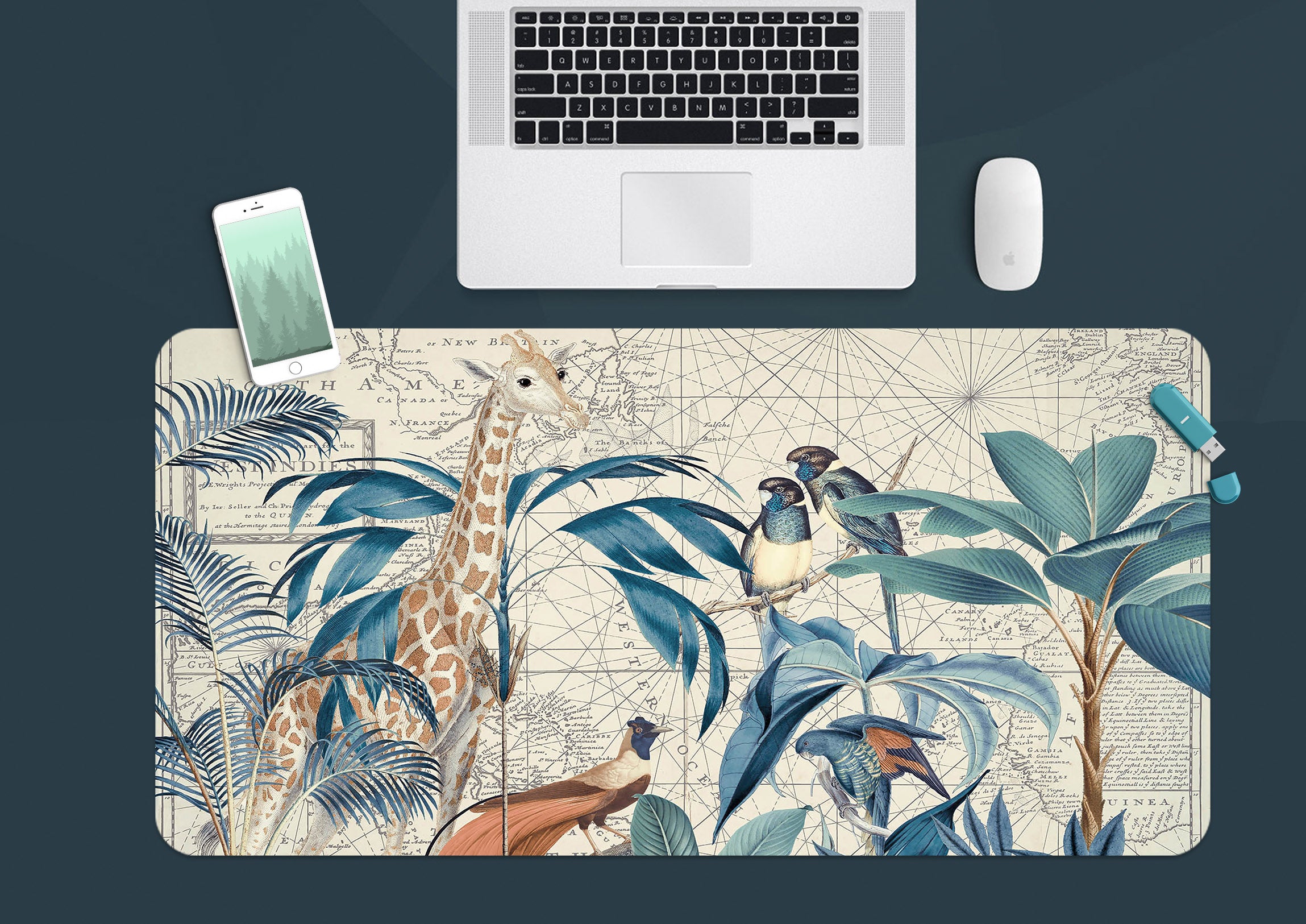 3D Blue Leaves Bird 5247 Andrea Haase Desk Mat