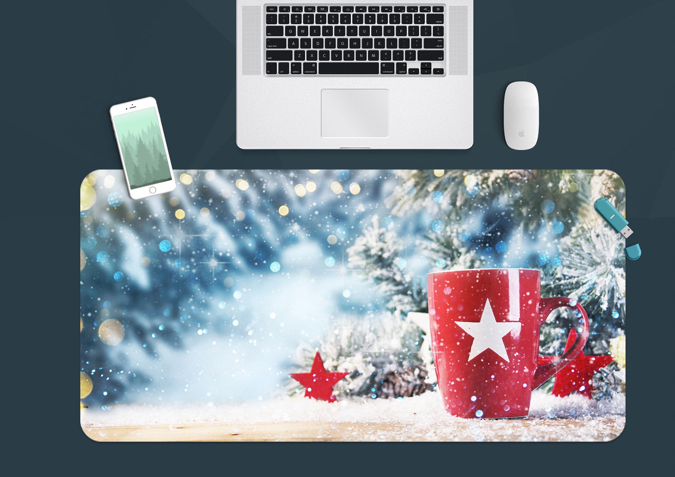 3D Snow Red Cup 53197 Christmas Desk Mat Xmas