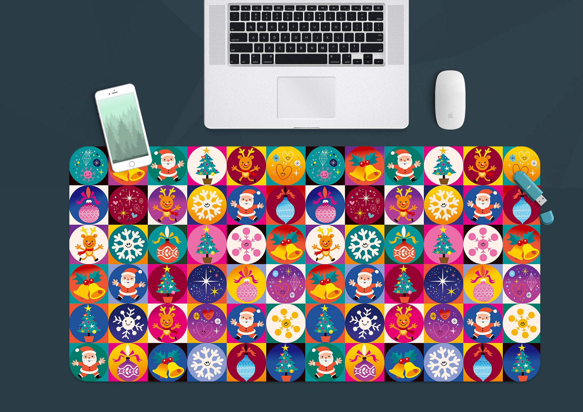 3D Color Circle Snowflake Bell 53188 Christmas Desk Mat Xmas