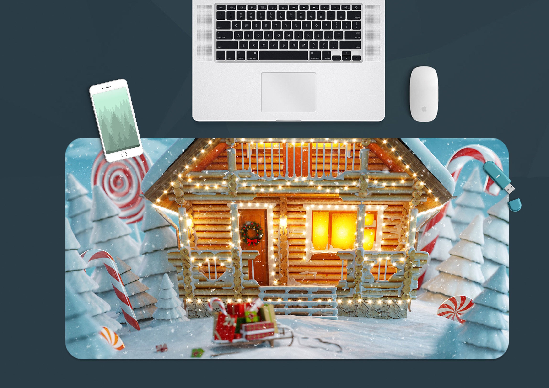 3D Snow House 53201 Christmas Desk Mat Xmas