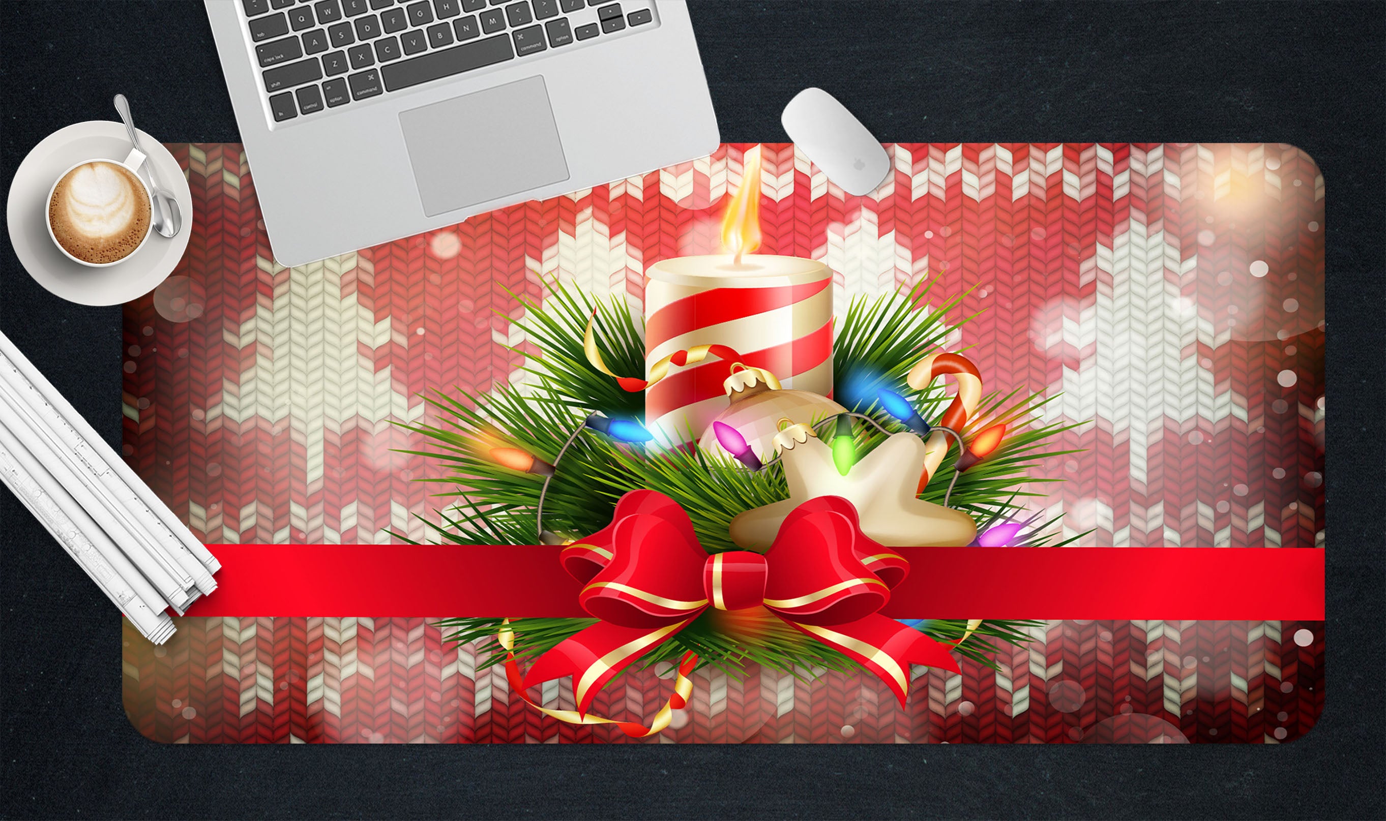 3D Candle Bowknot 53171 Christmas Desk Mat Xmas