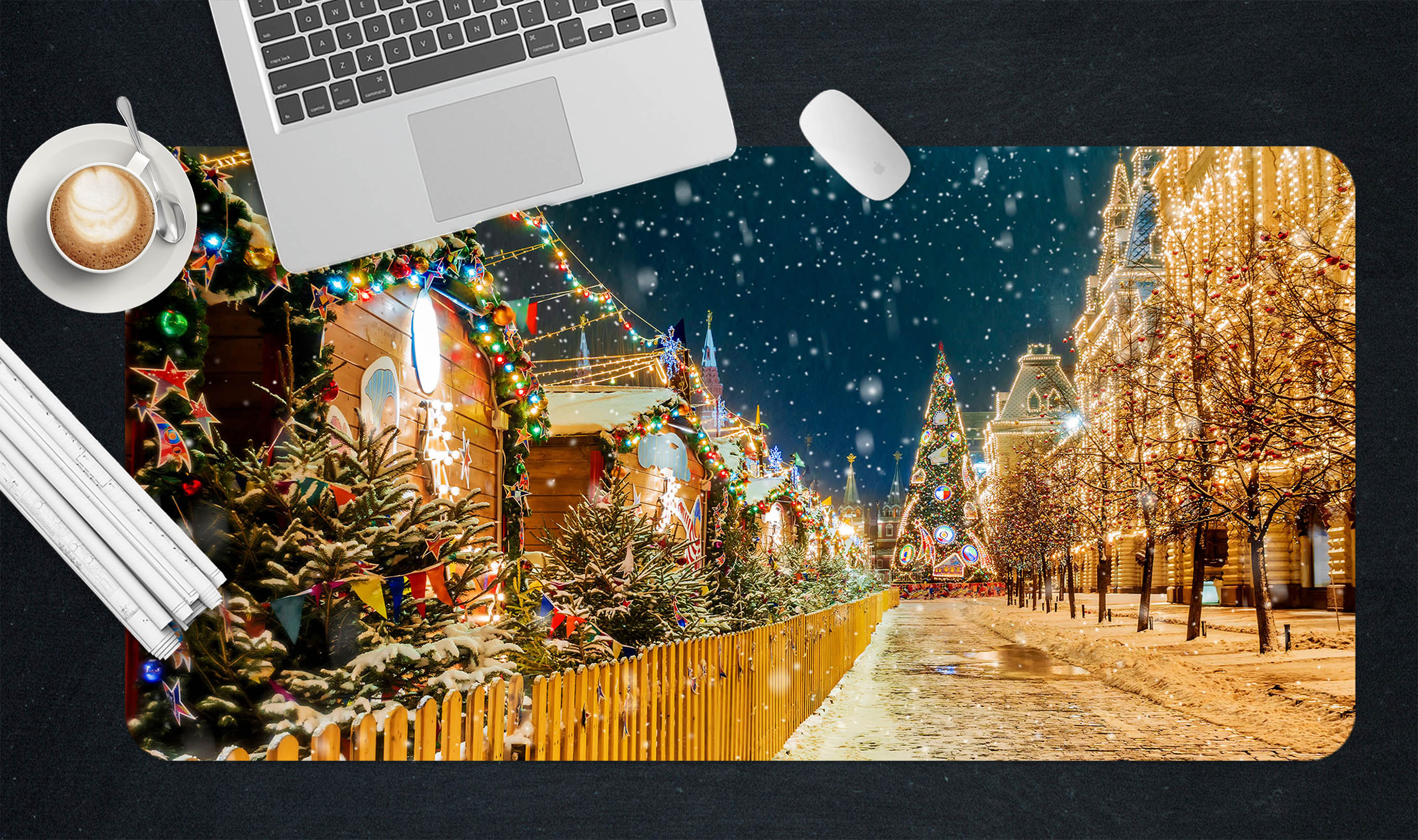 3D Snow Tree Street 53207 Christmas Desk Mat Xmas
