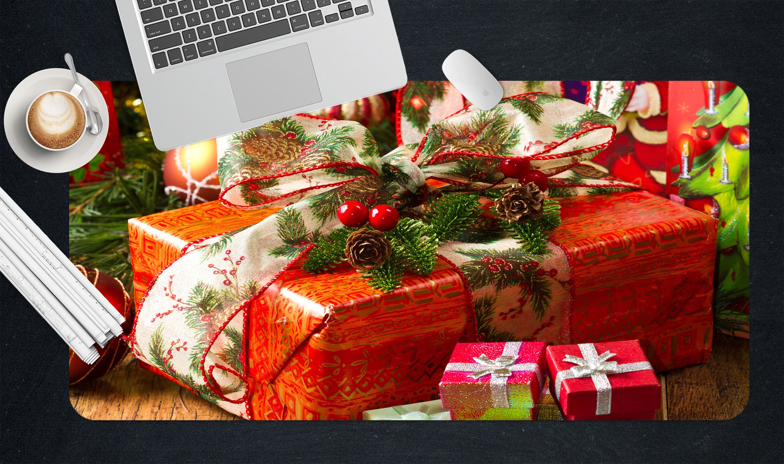 3D Red Gift Box 53162 Christmas Desk Mat Xmas