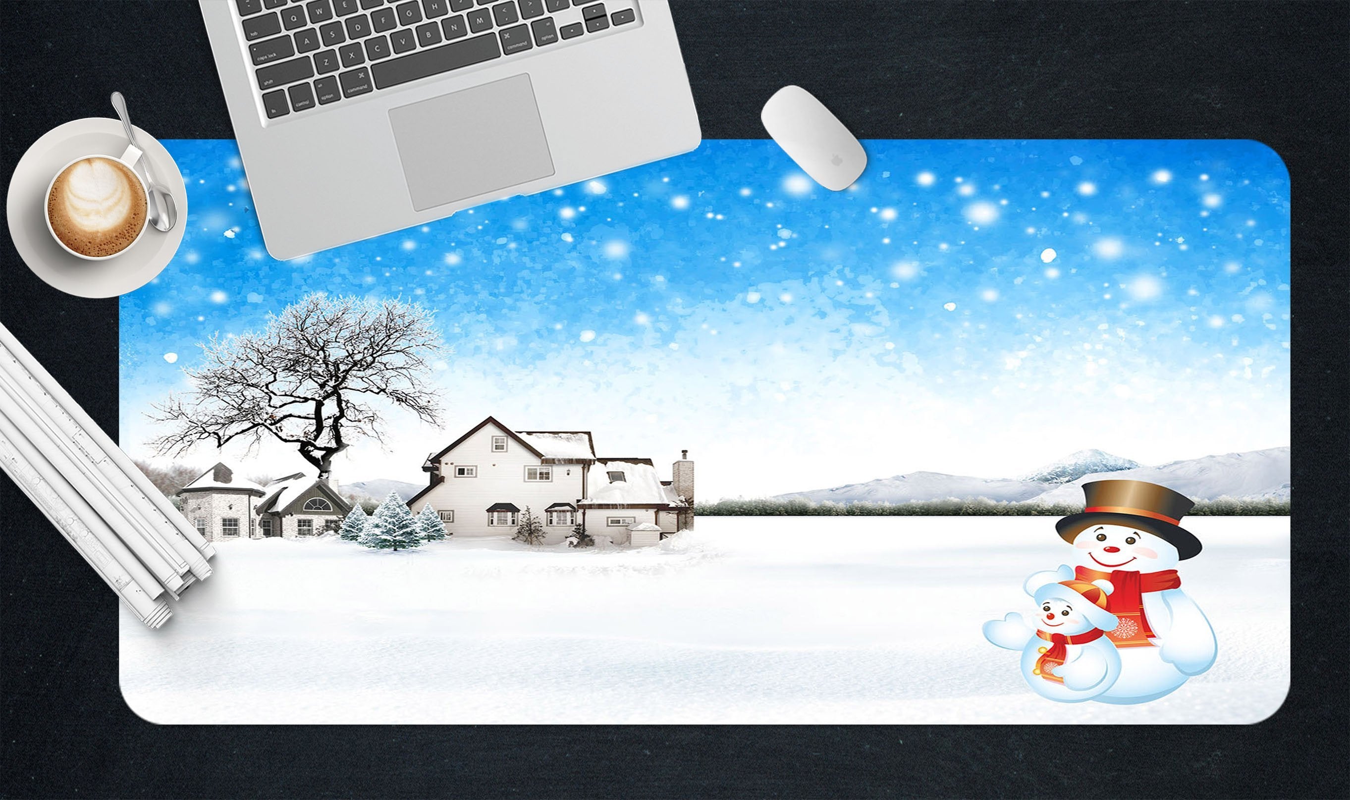 3D Big Tree Snowman 013 Desk Mat Mat AJ Creativity Home 