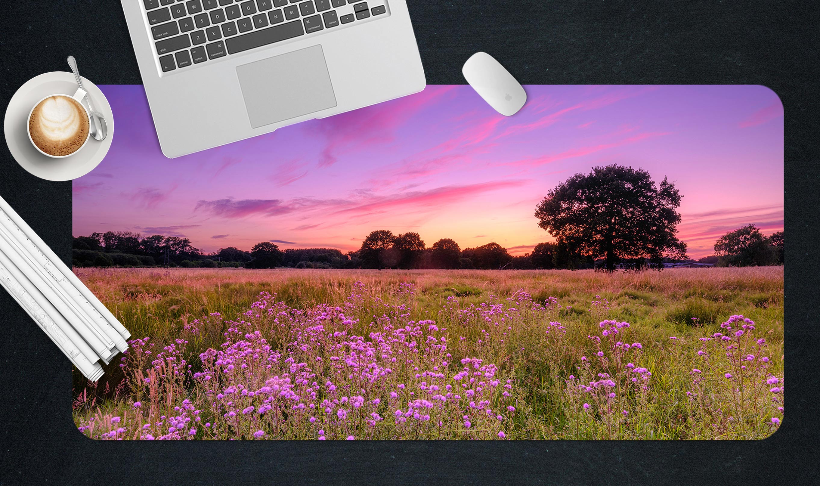 3D Pink Clouds Meadow Flower 12435 Assaf Frank Desk Mat